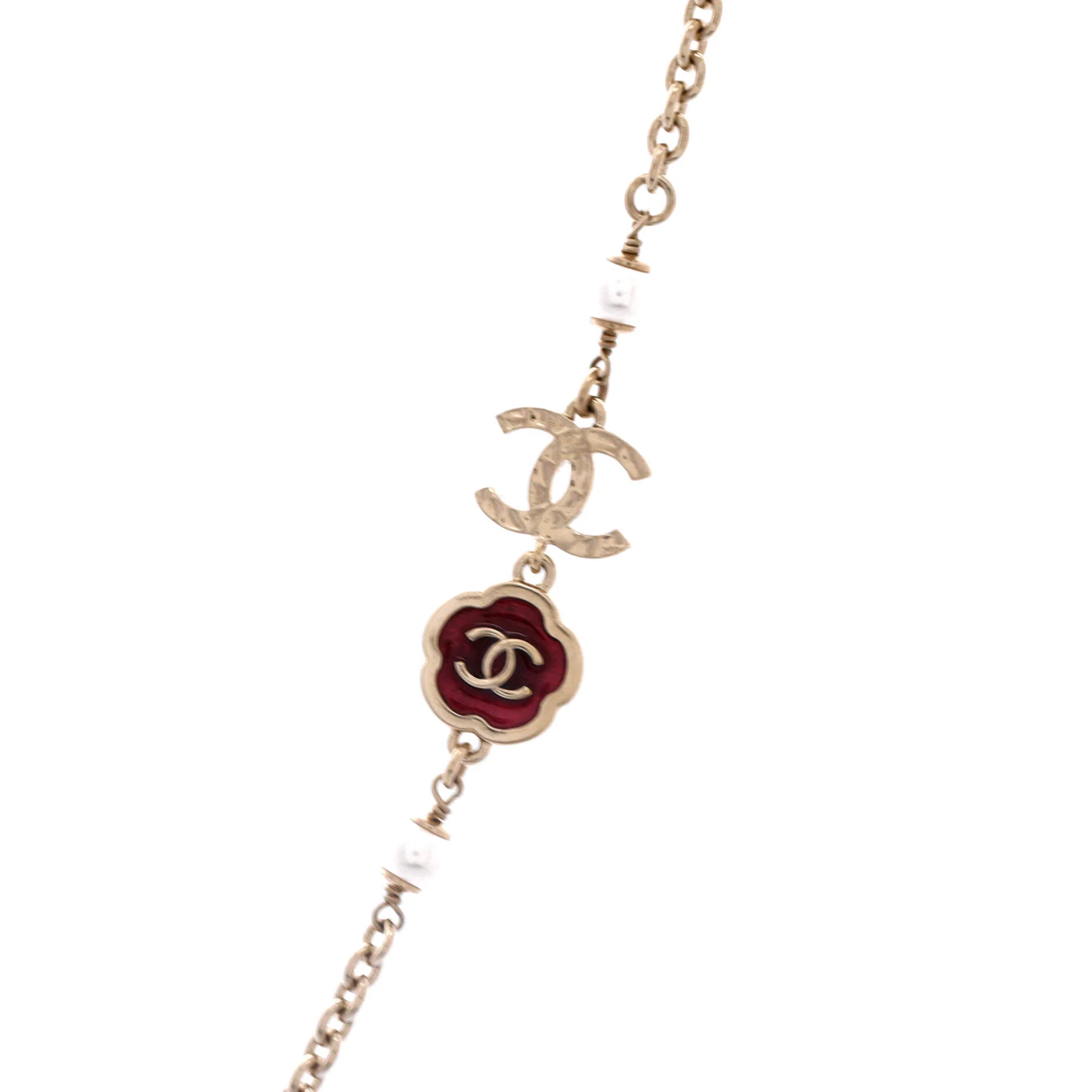 CC Camellia Station Long Necklace Metal with Faux Pearls and Resin - Image 2