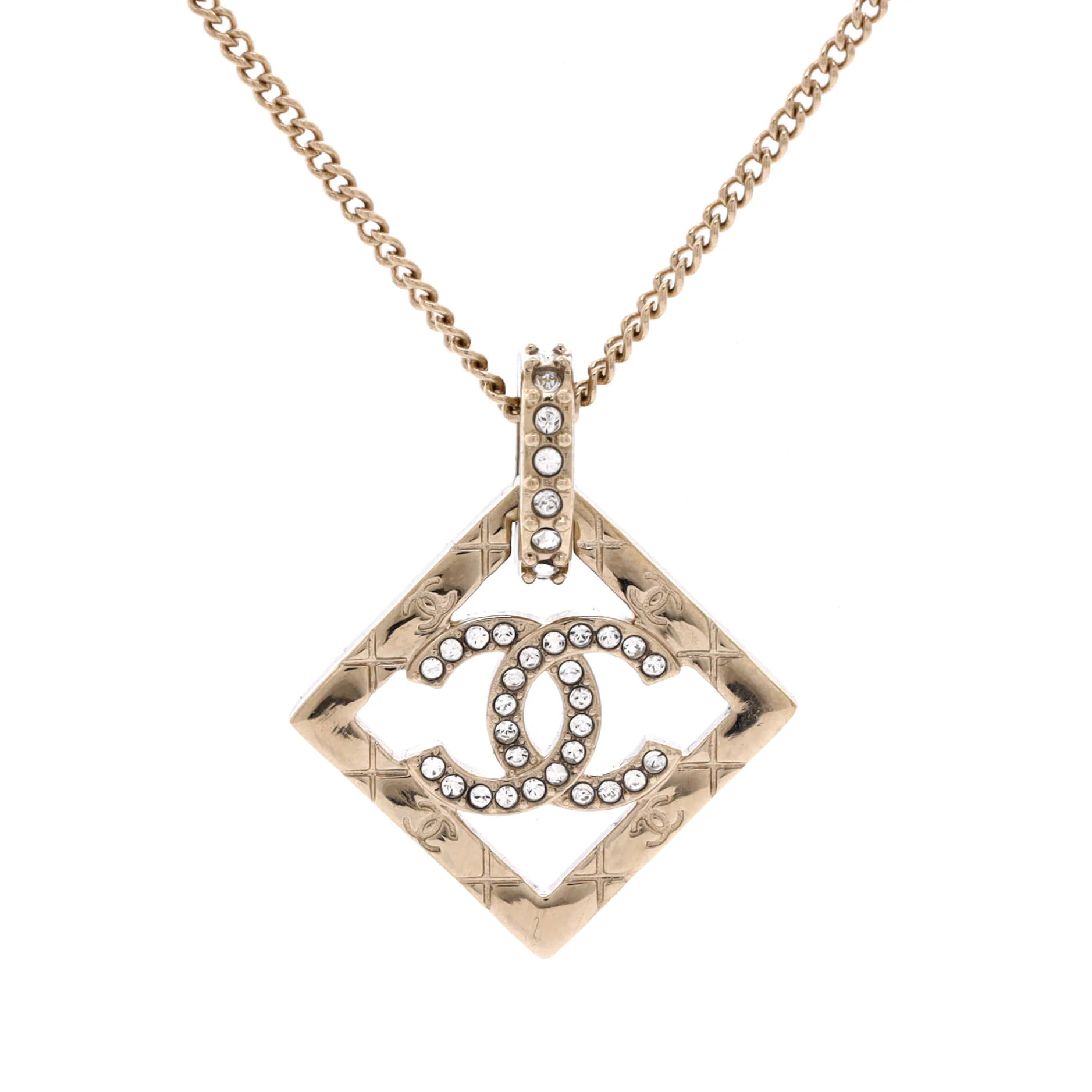 CC Diamond Pendant Necklace Metal and Crystals
