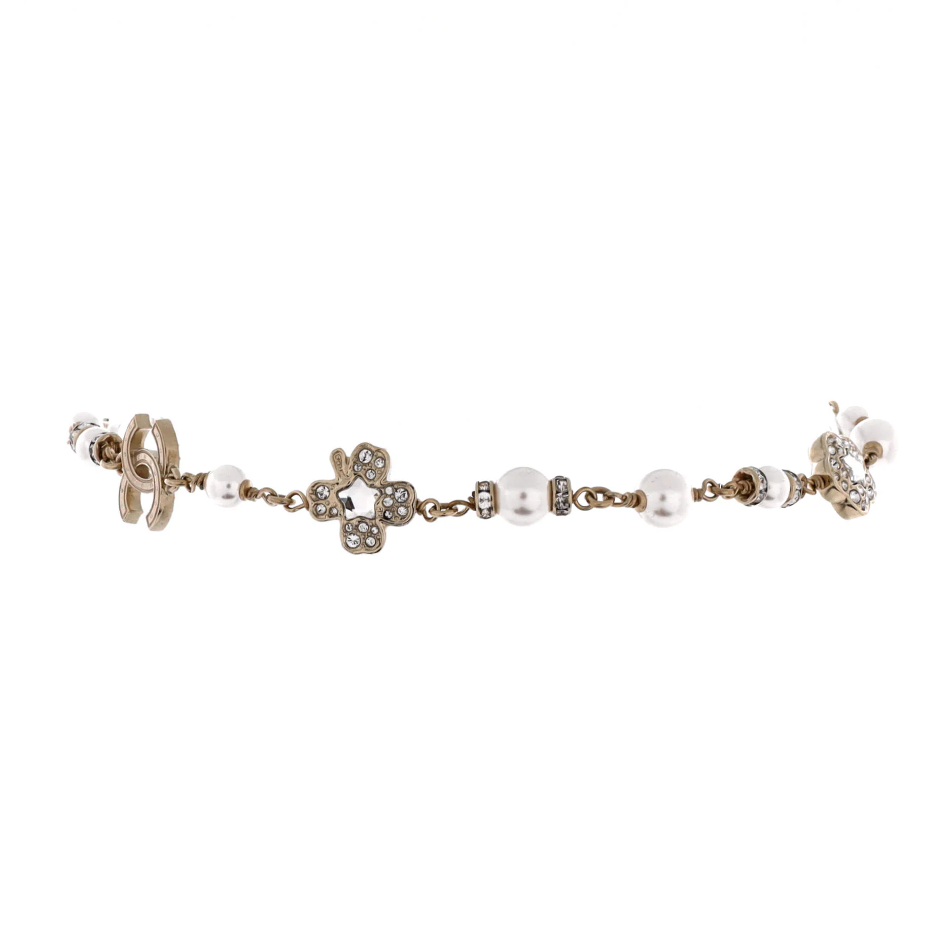CC Flowers Chain Choker Necklace Metal with Crystals and Faux Pearls