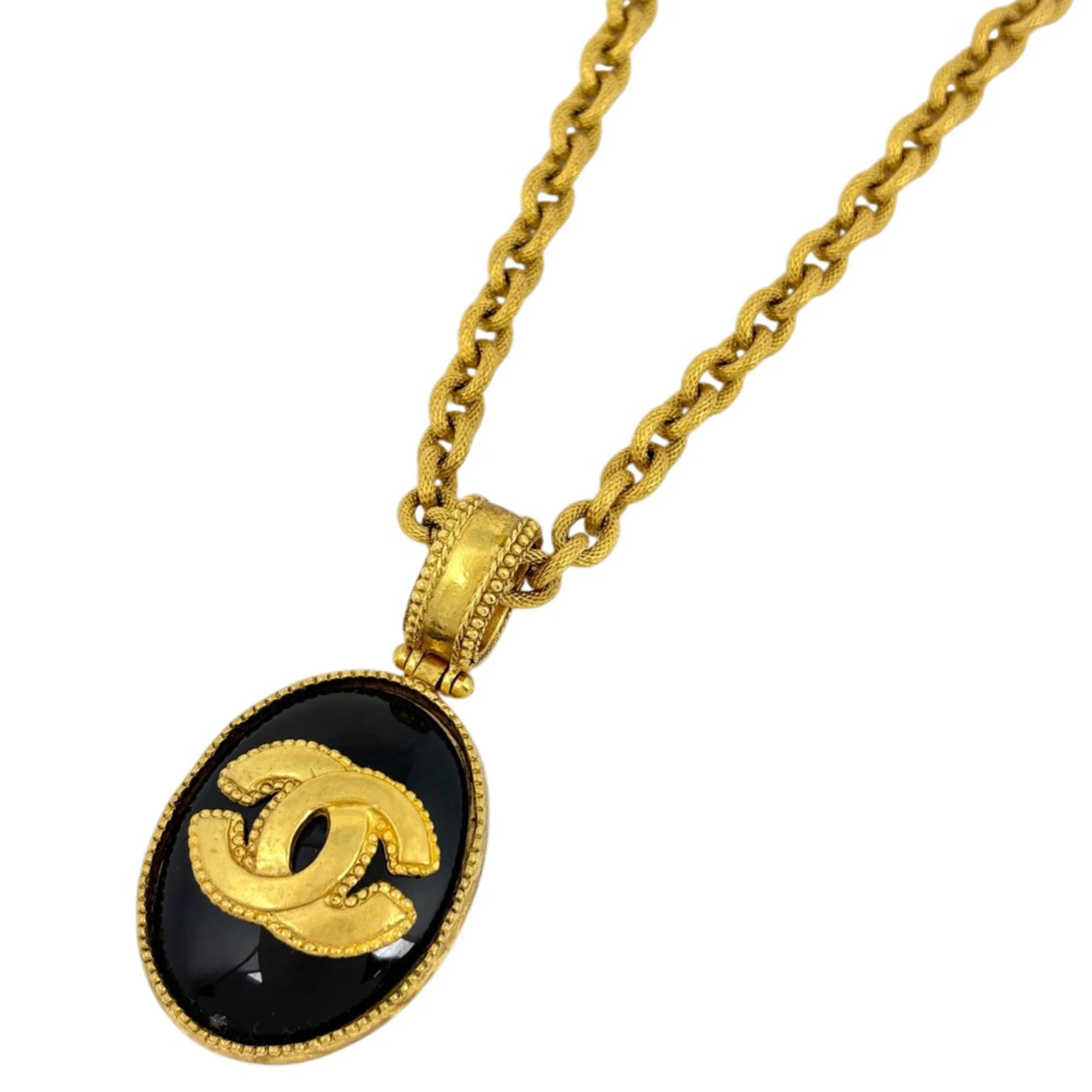 CC Logo Chain Pendant Necklace Gold-Tone Metal