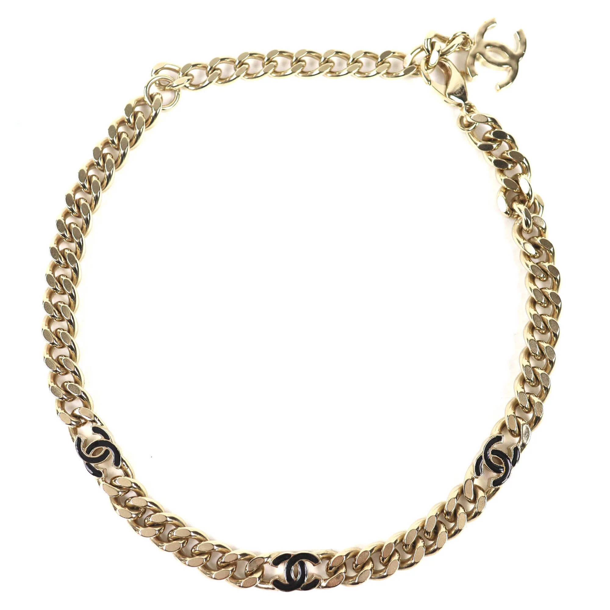 CC Logo Chain Pendant Necklace Gold-Tone Metal