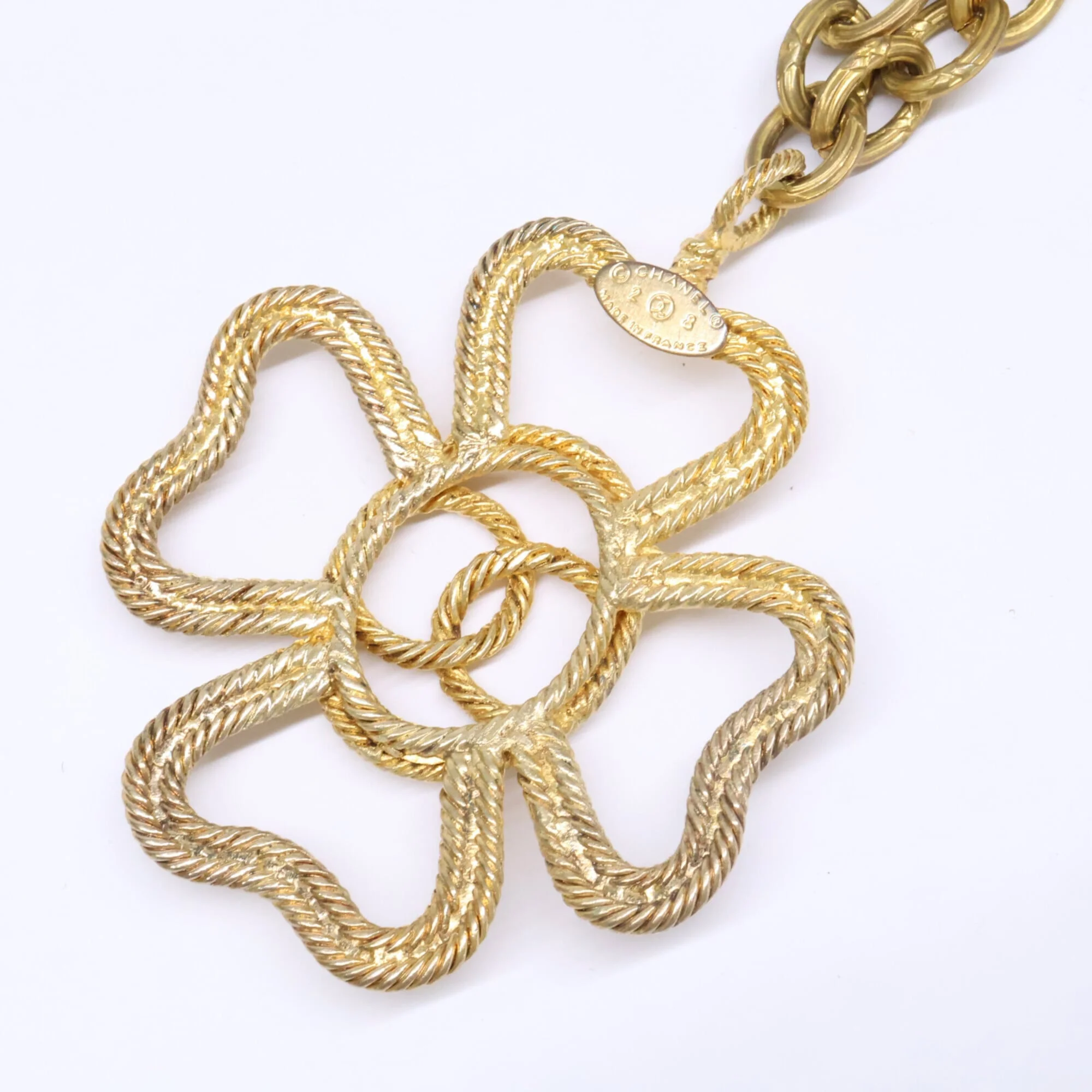 CC Logo Clover Pendant Necklace Gold-Tone Metal - Image 5