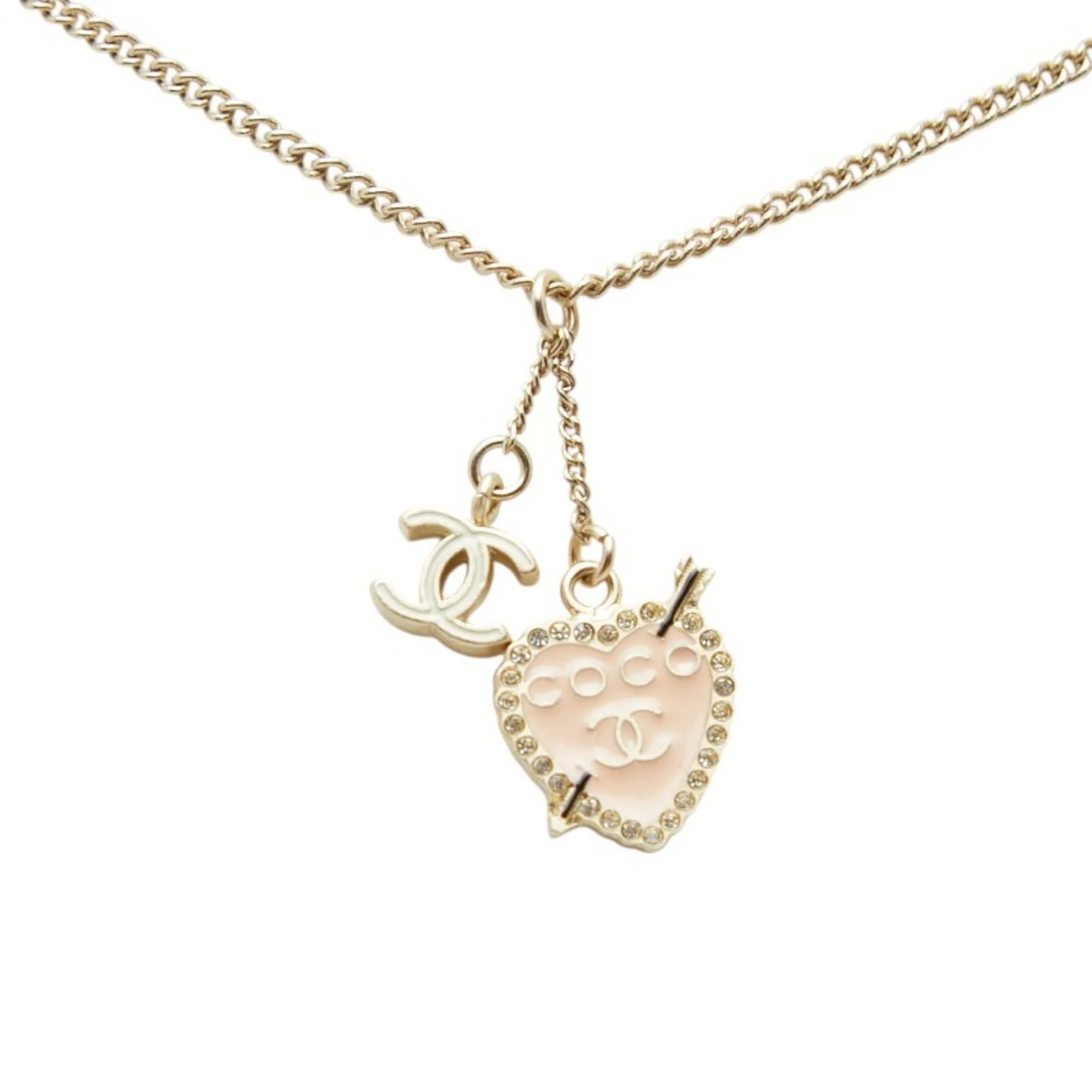 CC Logo Heart Pendant Necklace Gold-Tone Metal - Image 2