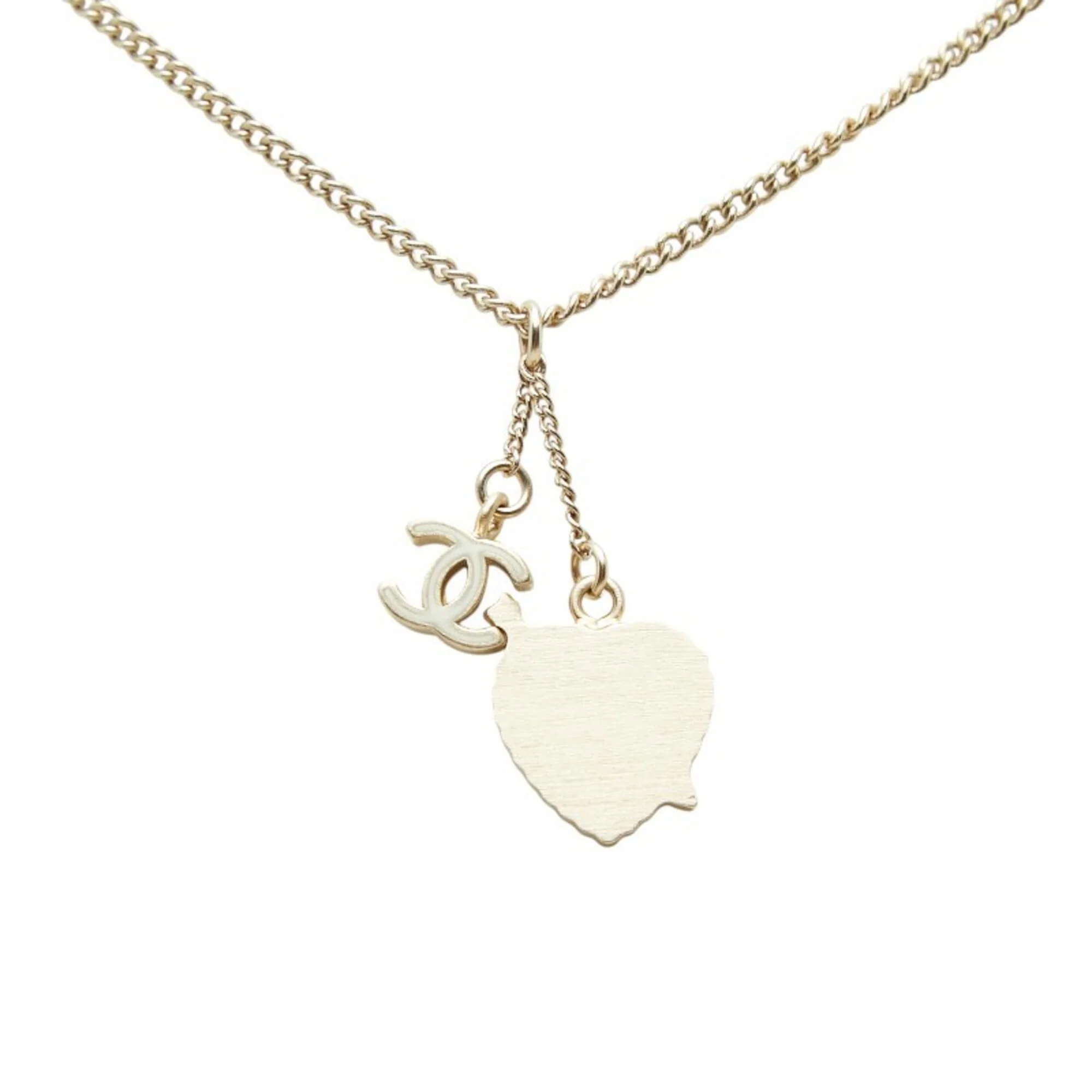 CC Logo Heart Pendant Necklace Gold-Tone Metal - Image 3