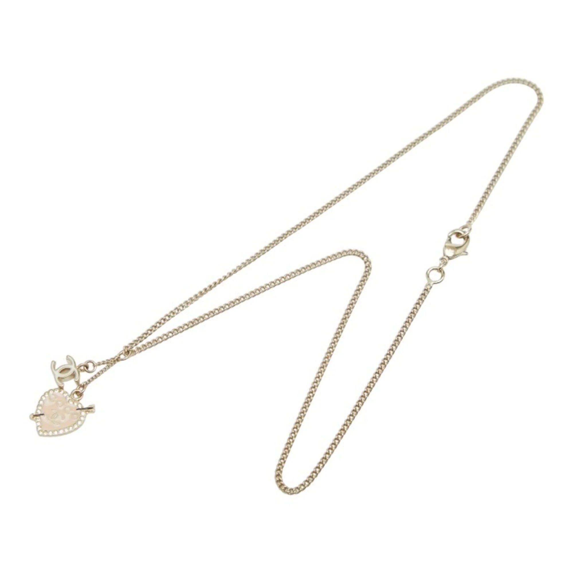 CC Logo Heart Pendant Necklace Gold-Tone Metal - Image 4