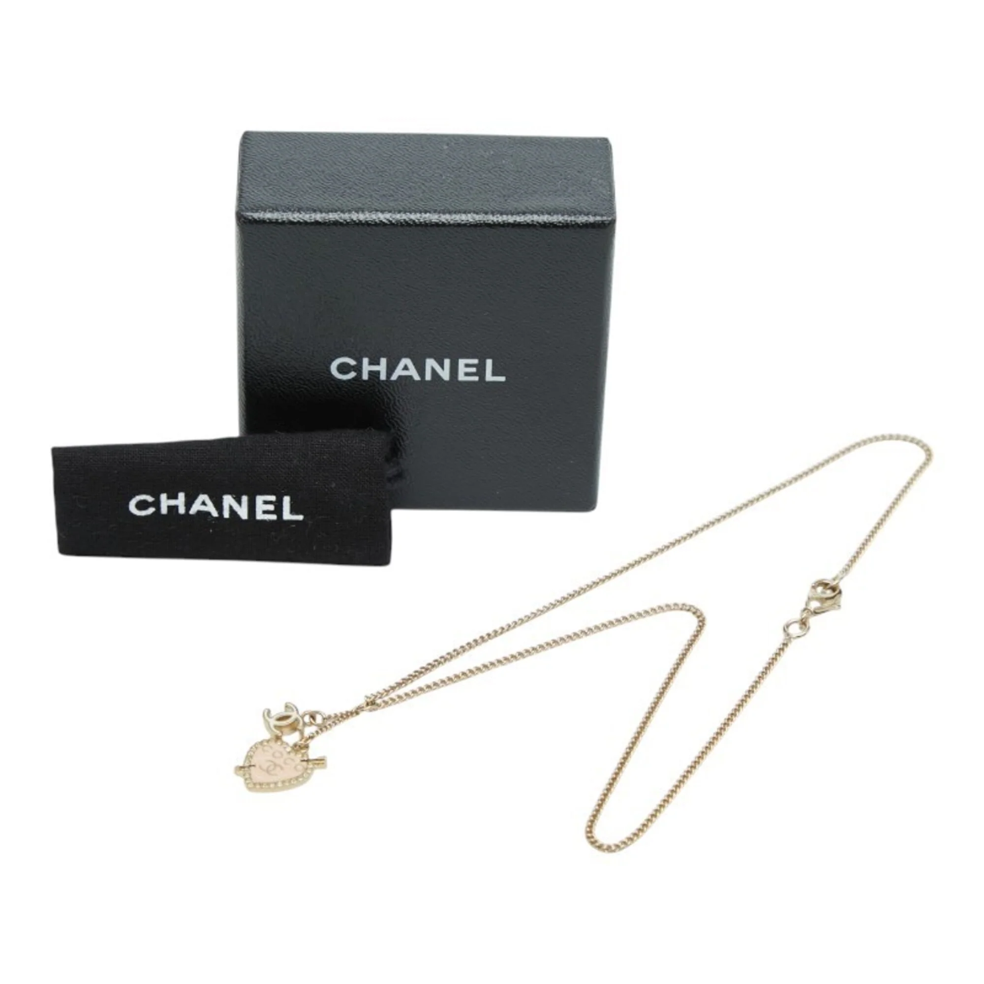 CC Logo Heart Pendant Necklace Gold-Tone Metal - Image 7