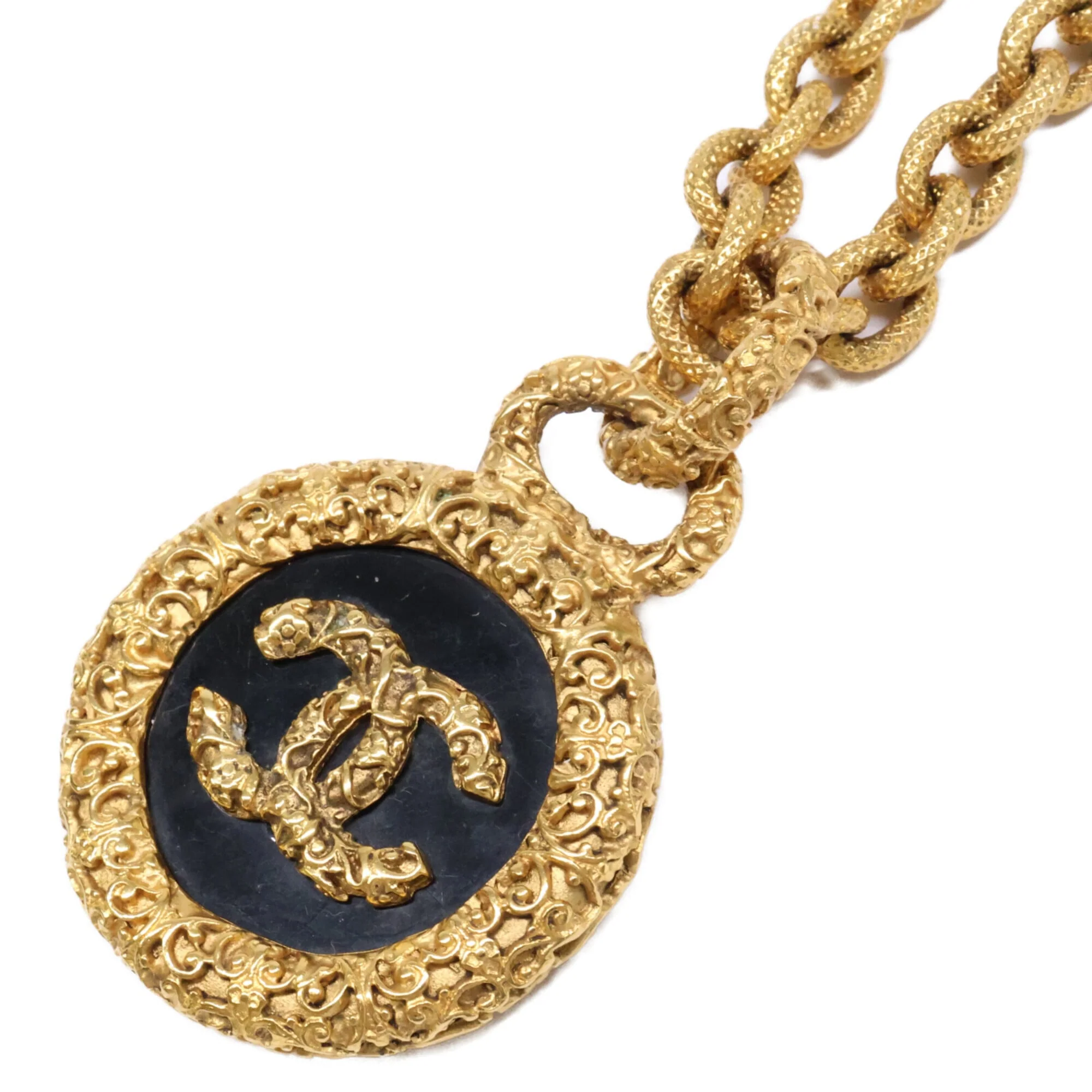 CC Logo Pendant Necklace Gold-Tone Metal