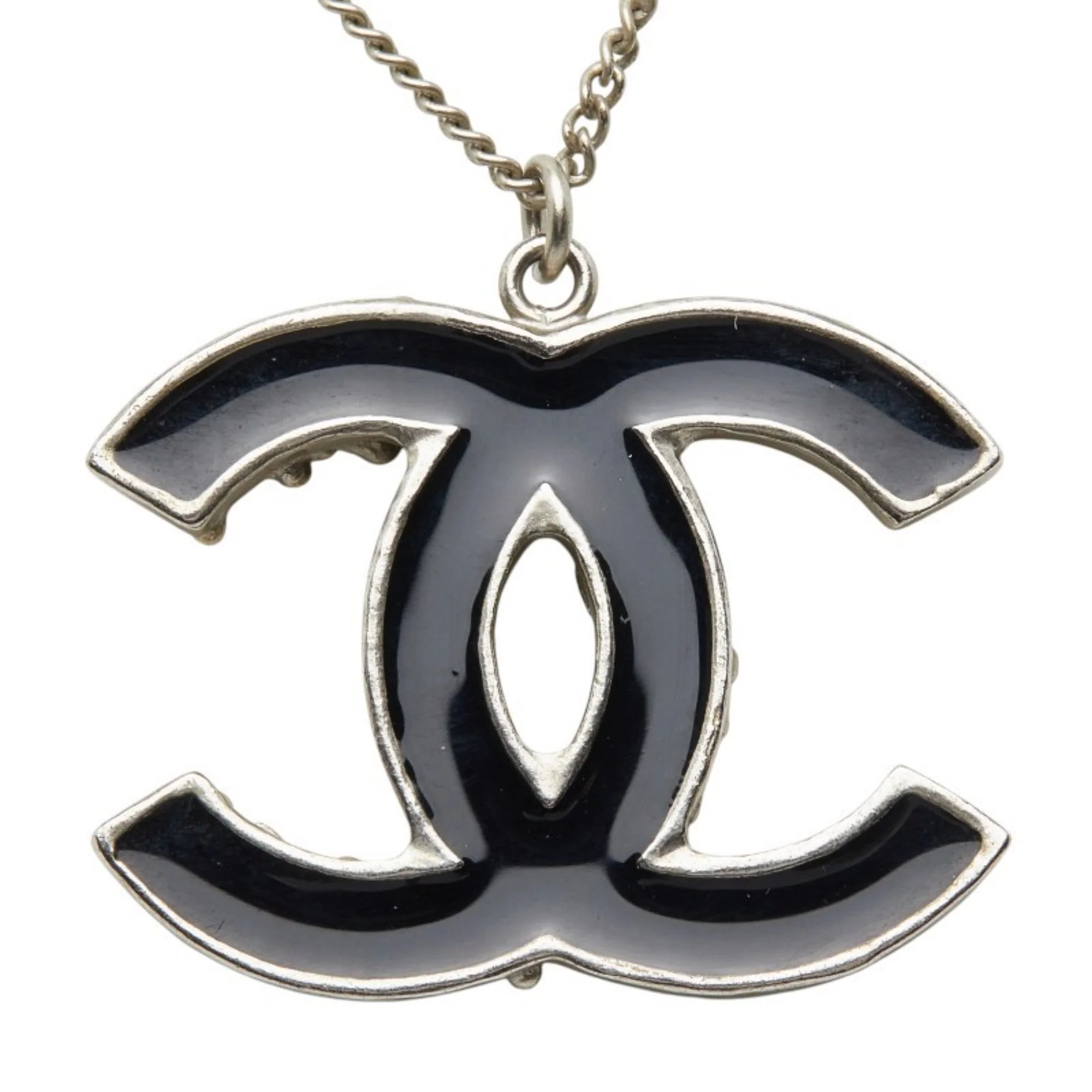 CC Logo Pendant Necklace Silver-Tone Metal - Image 3