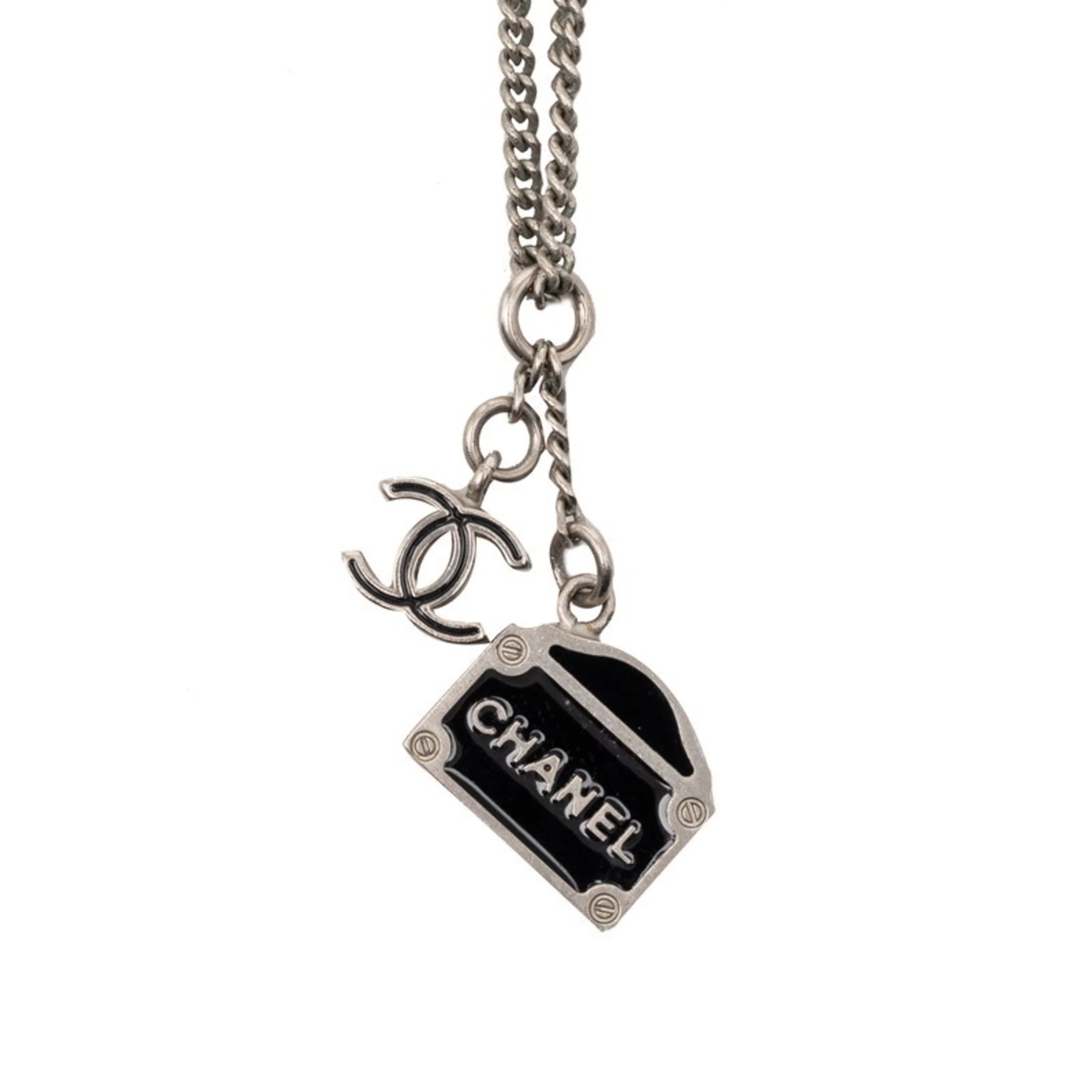 CC Logo Pendant Necklace Silver-Tone Metal