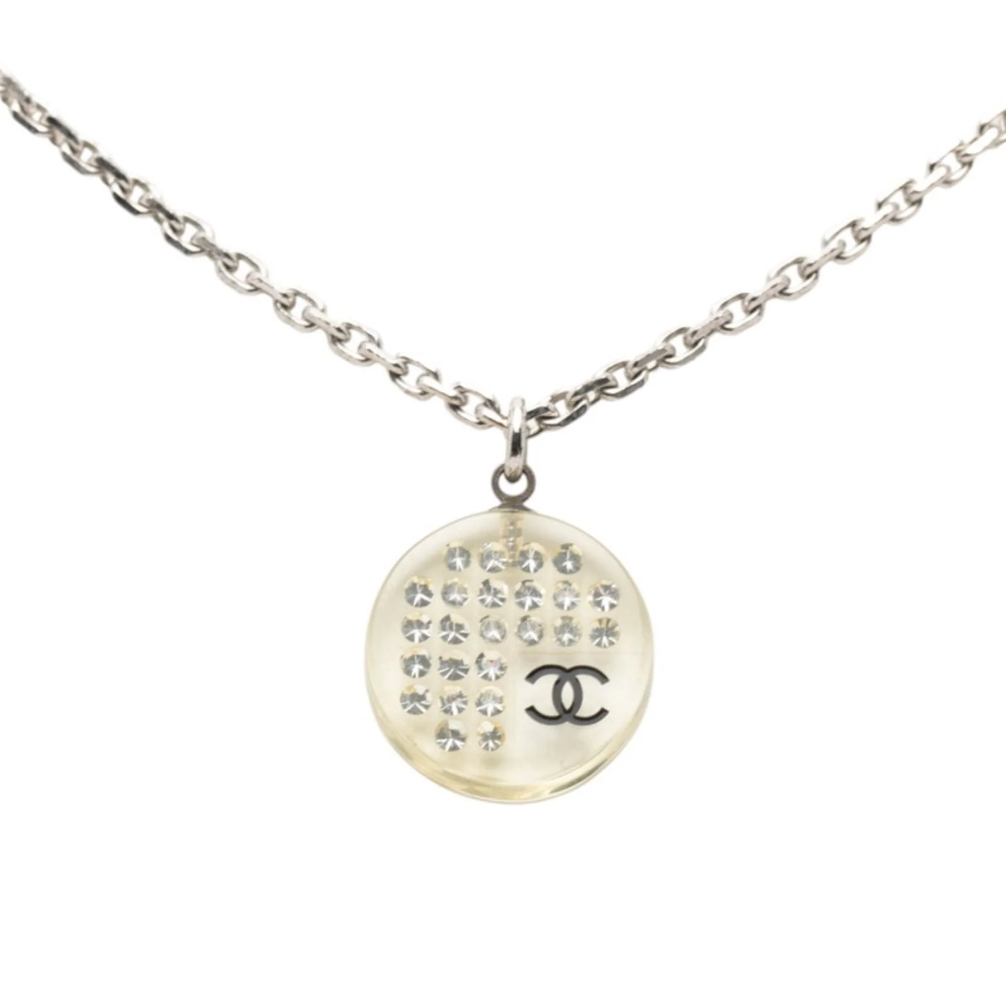 CC Logo Pendant Necklace Silver-Tone Metal