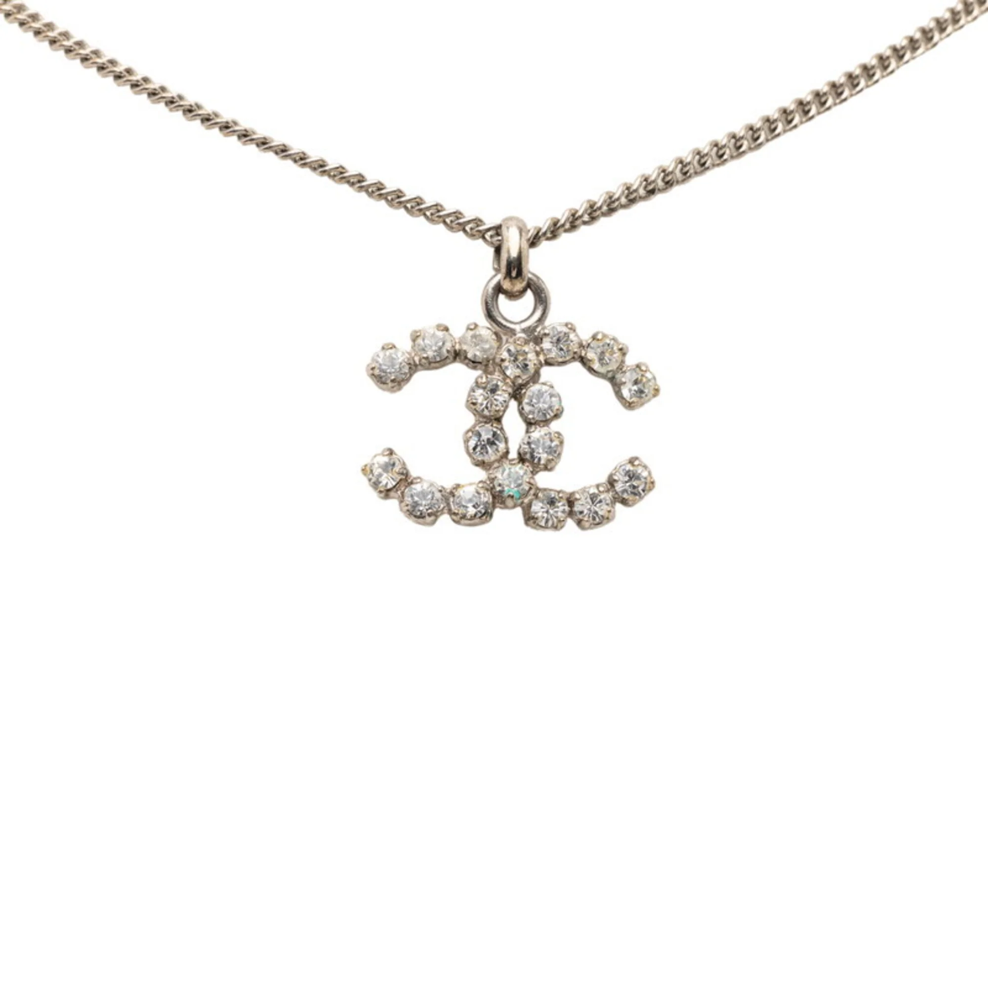 CC Logo Pendant Necklace Silver-Tone Metal