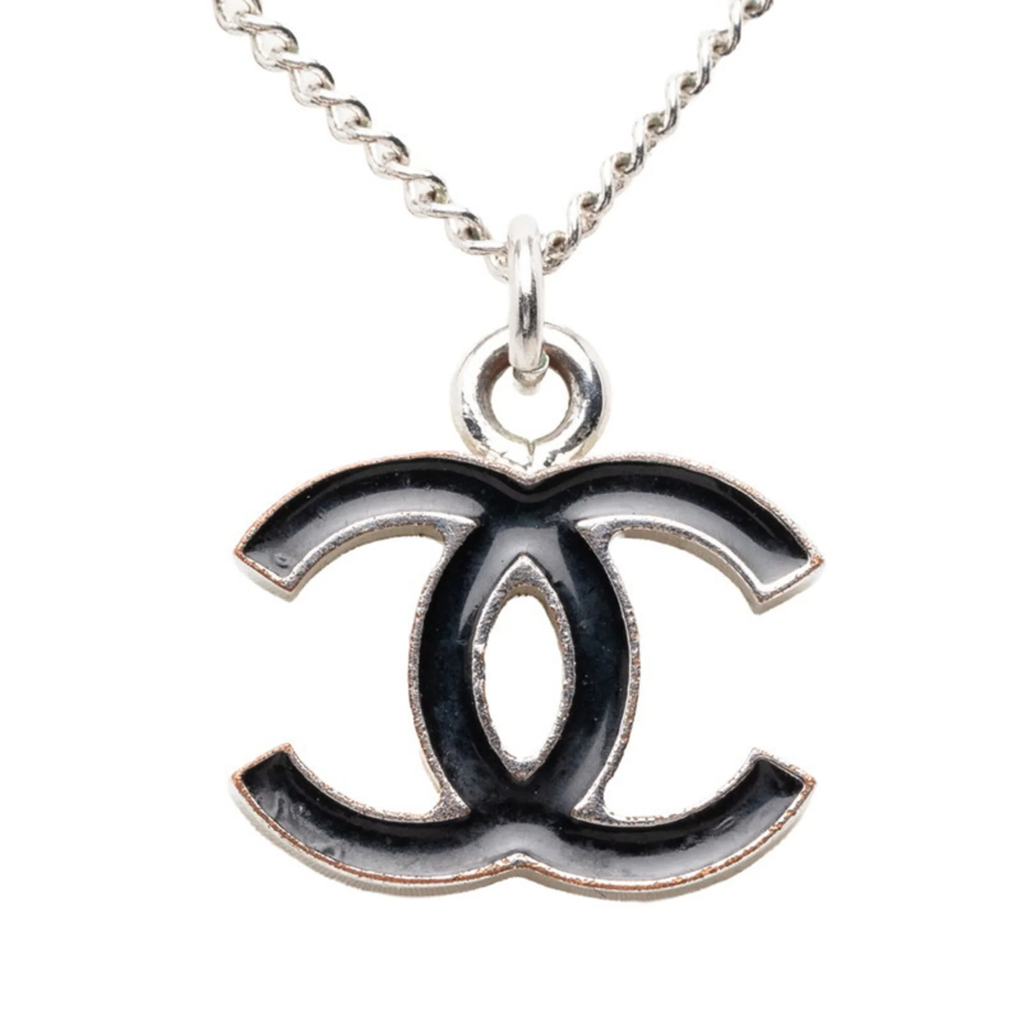 CC Logo Pendant Necklace Silver-Tone Metal