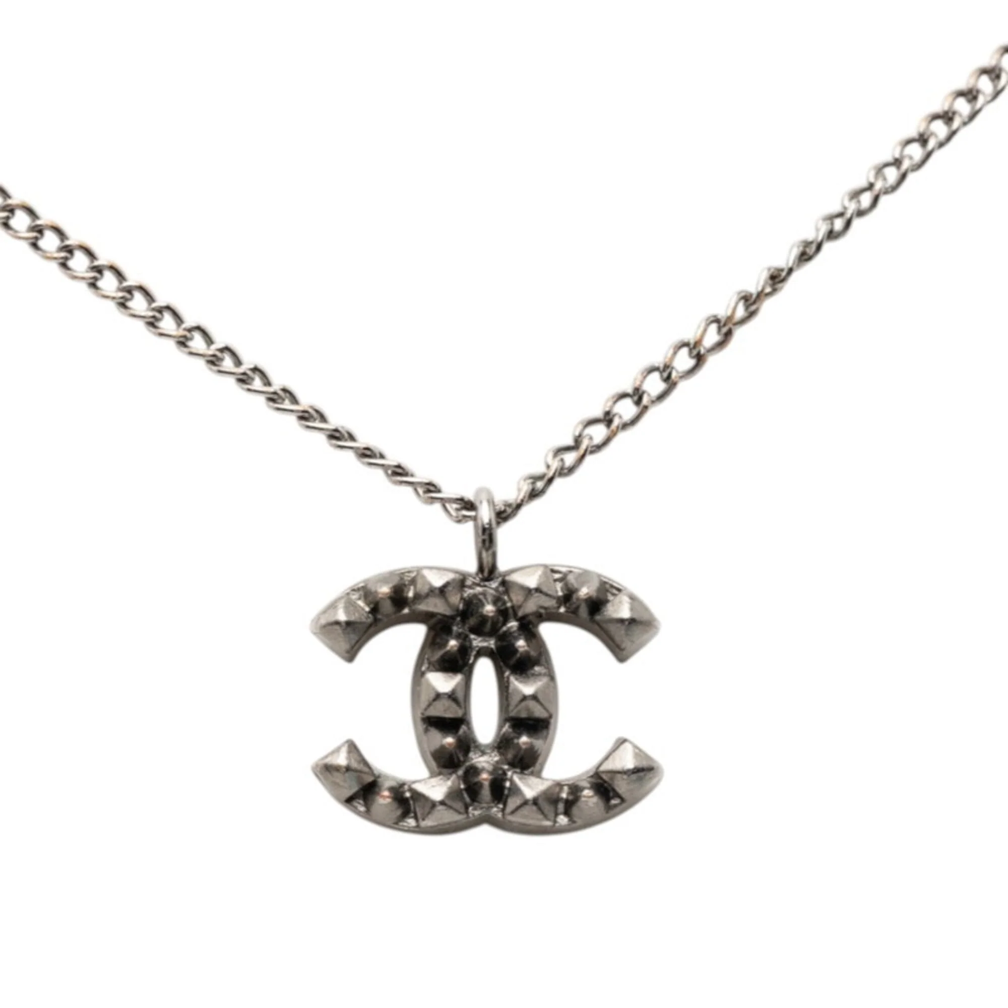 CC Logo Pendant Necklace Silver-Tone Metal