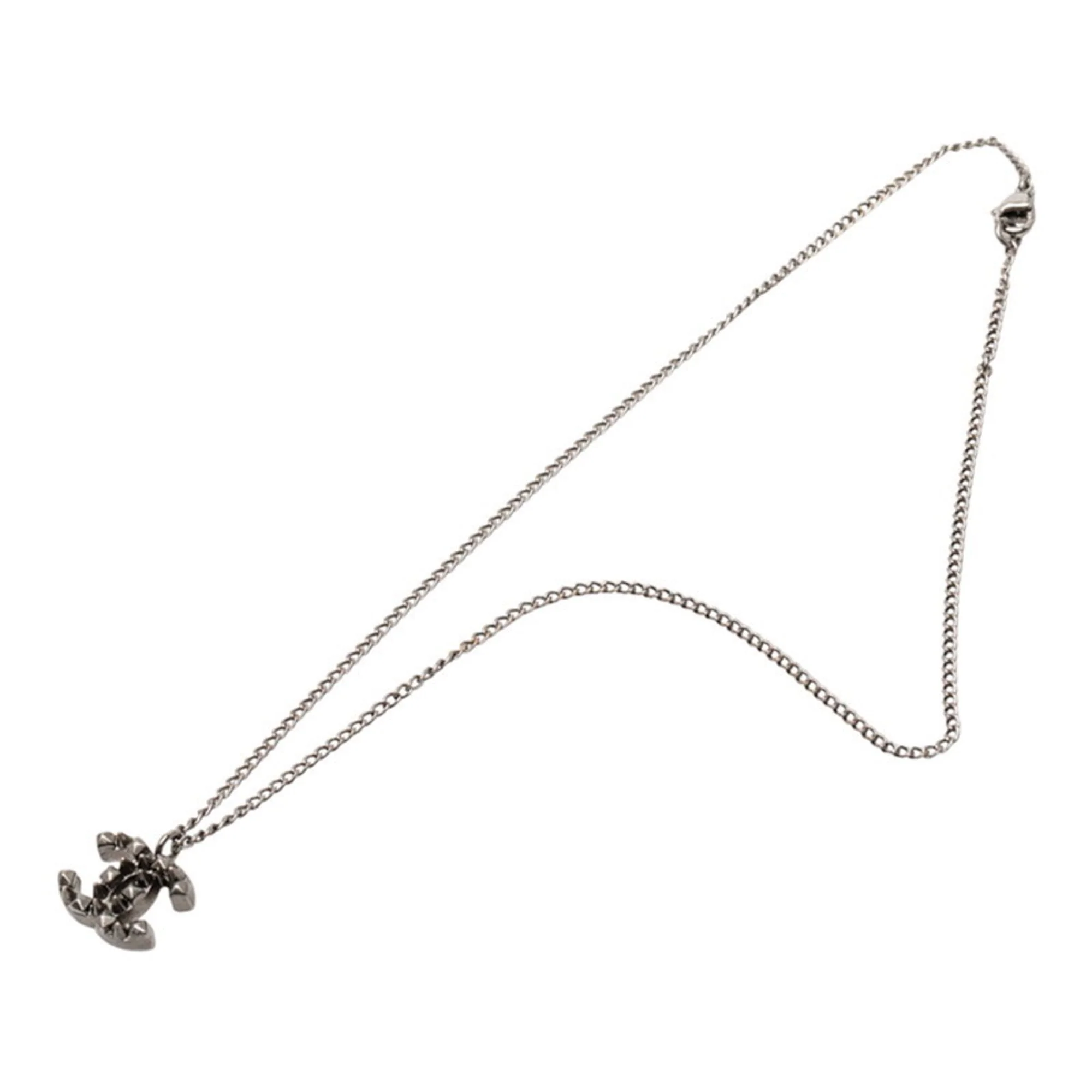 CC Logo Pendant Necklace Silver-Tone Metal - Image 3