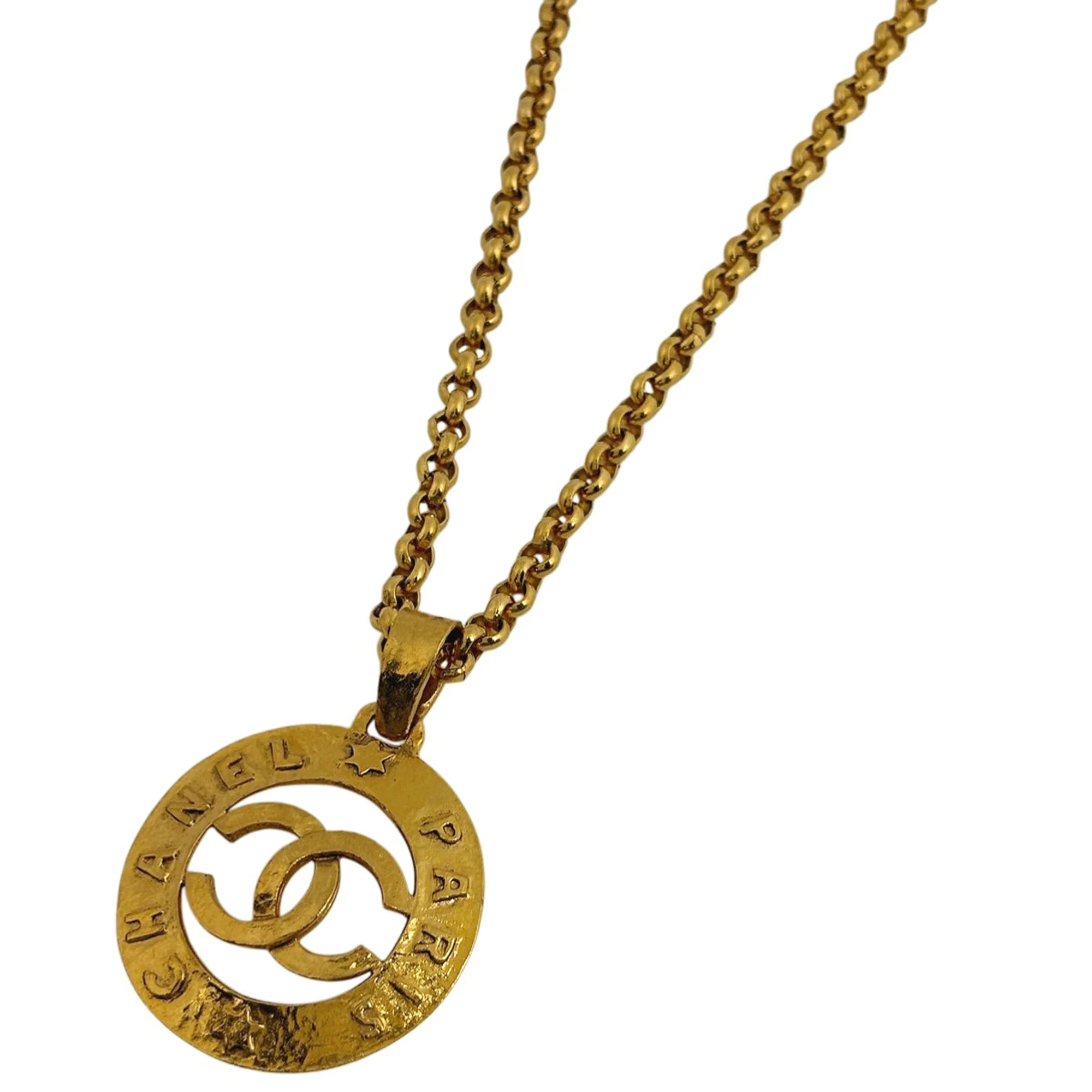 CC Logo Round Chain Pendant Necklace Metal