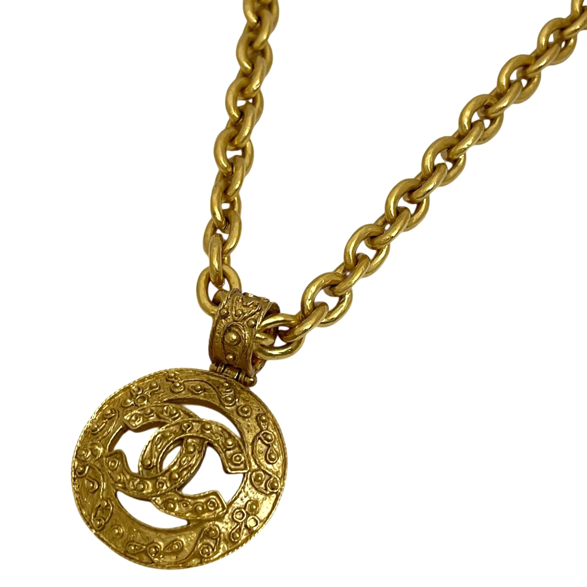 CC Logo Round Chain Pendant Necklace Metal