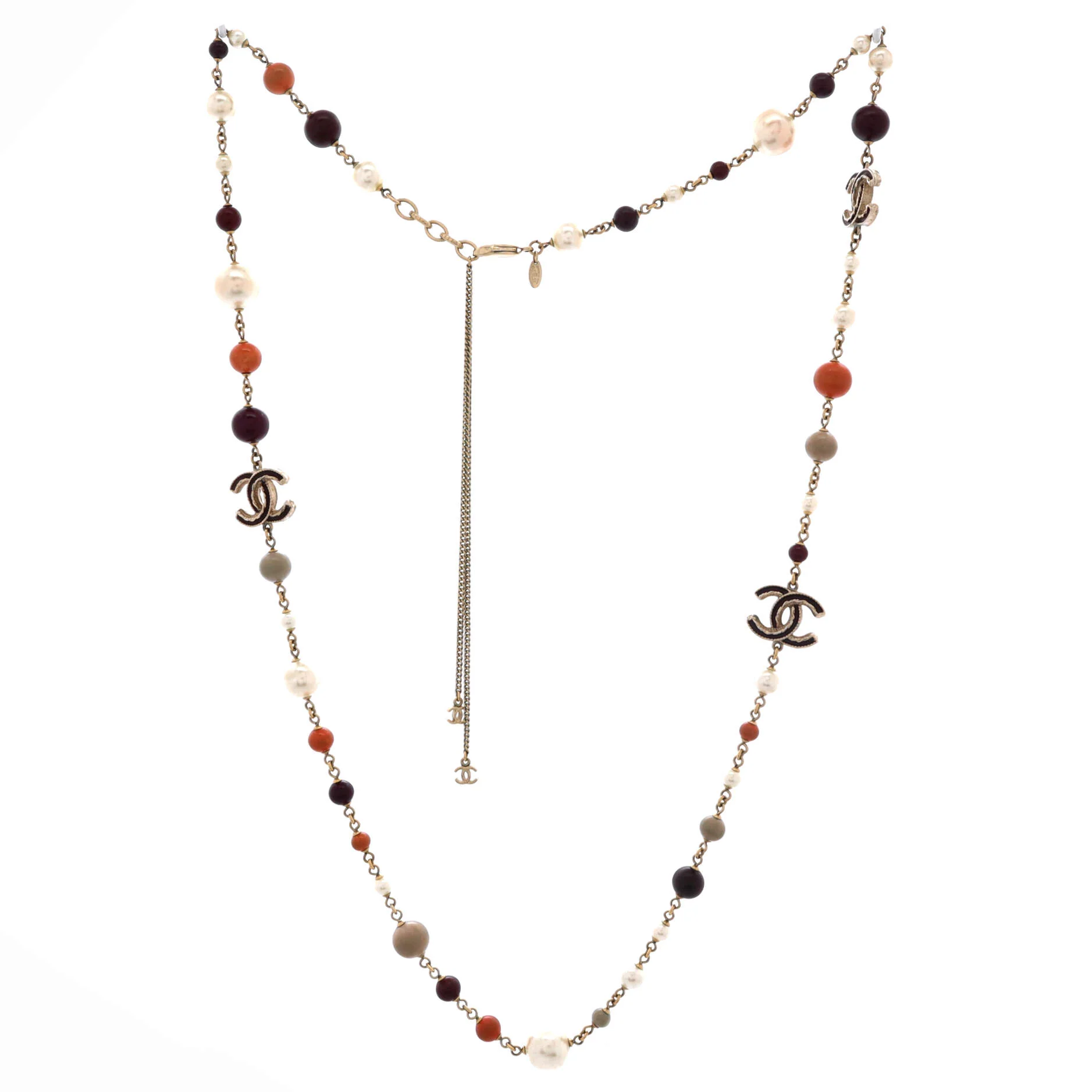 CC Station Long Necklace Metal with Faux Pearls and Beads - Image 2