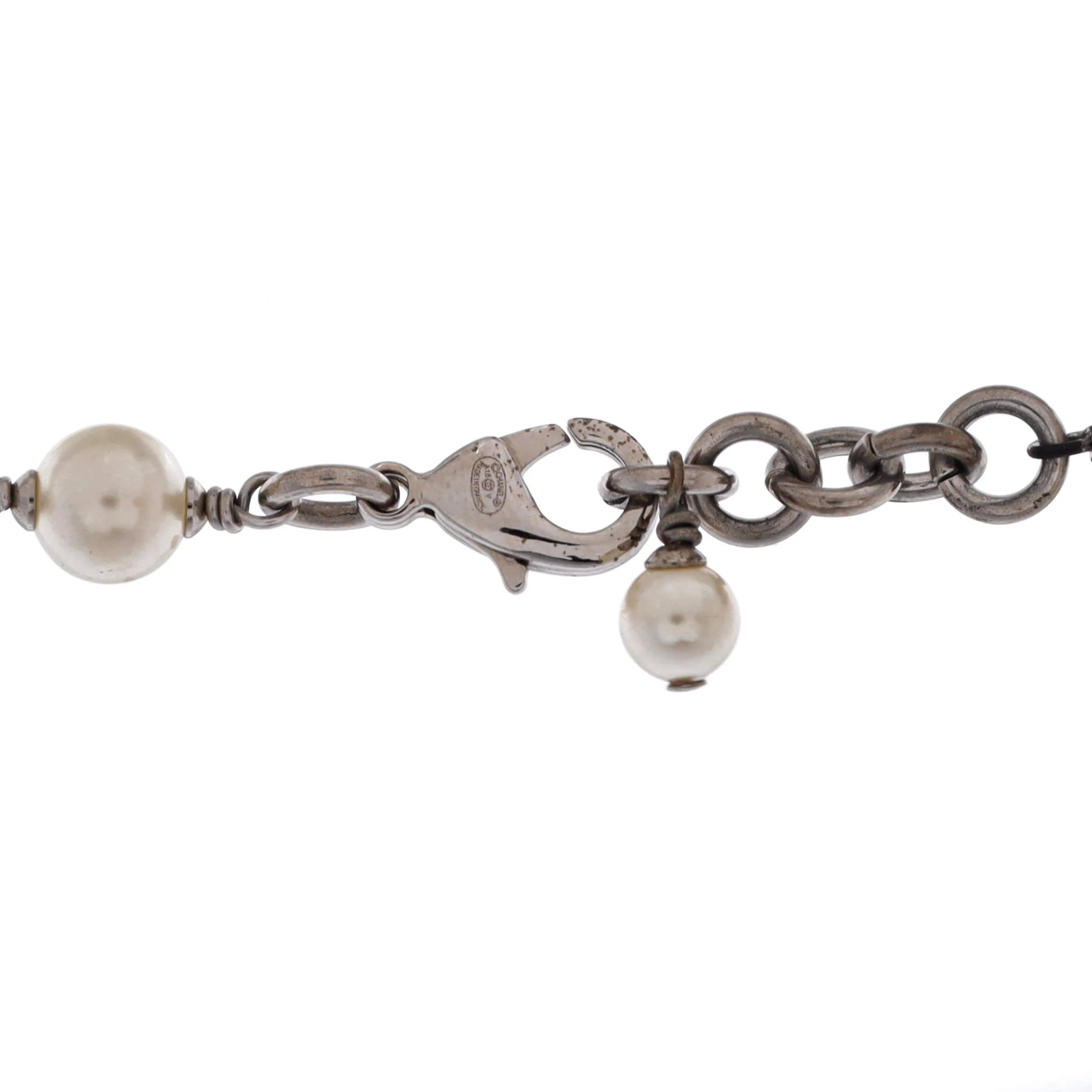 CC Station Long Necklace Metal with Faux Pearls and Crystals - Image 3
