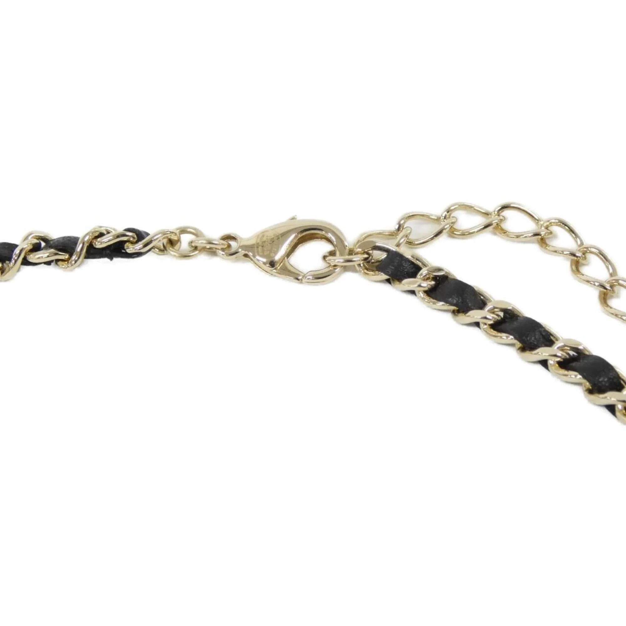 Choker Necklace Leather and Artificial Pearl with Crystal - Image 4