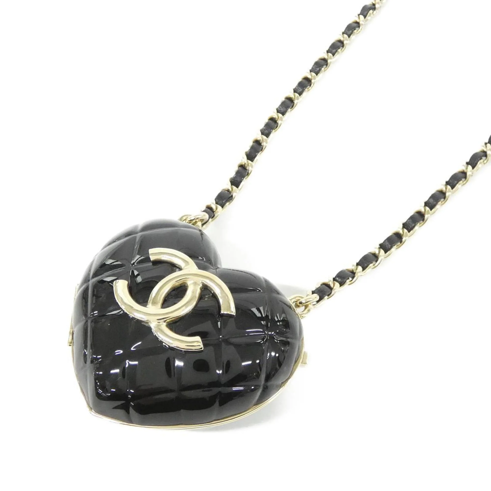 Pendant Necklace Leather Black and Gold