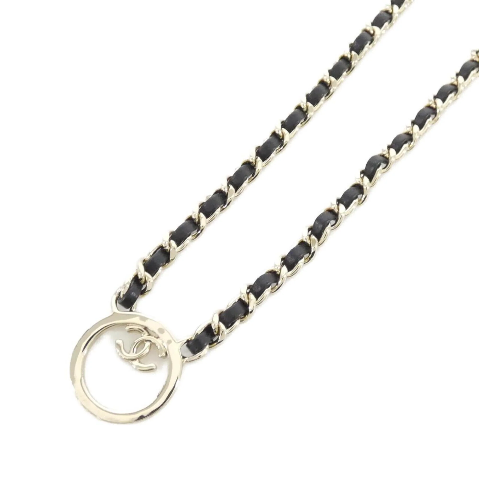 Pendant Necklace Leather Black and Gold