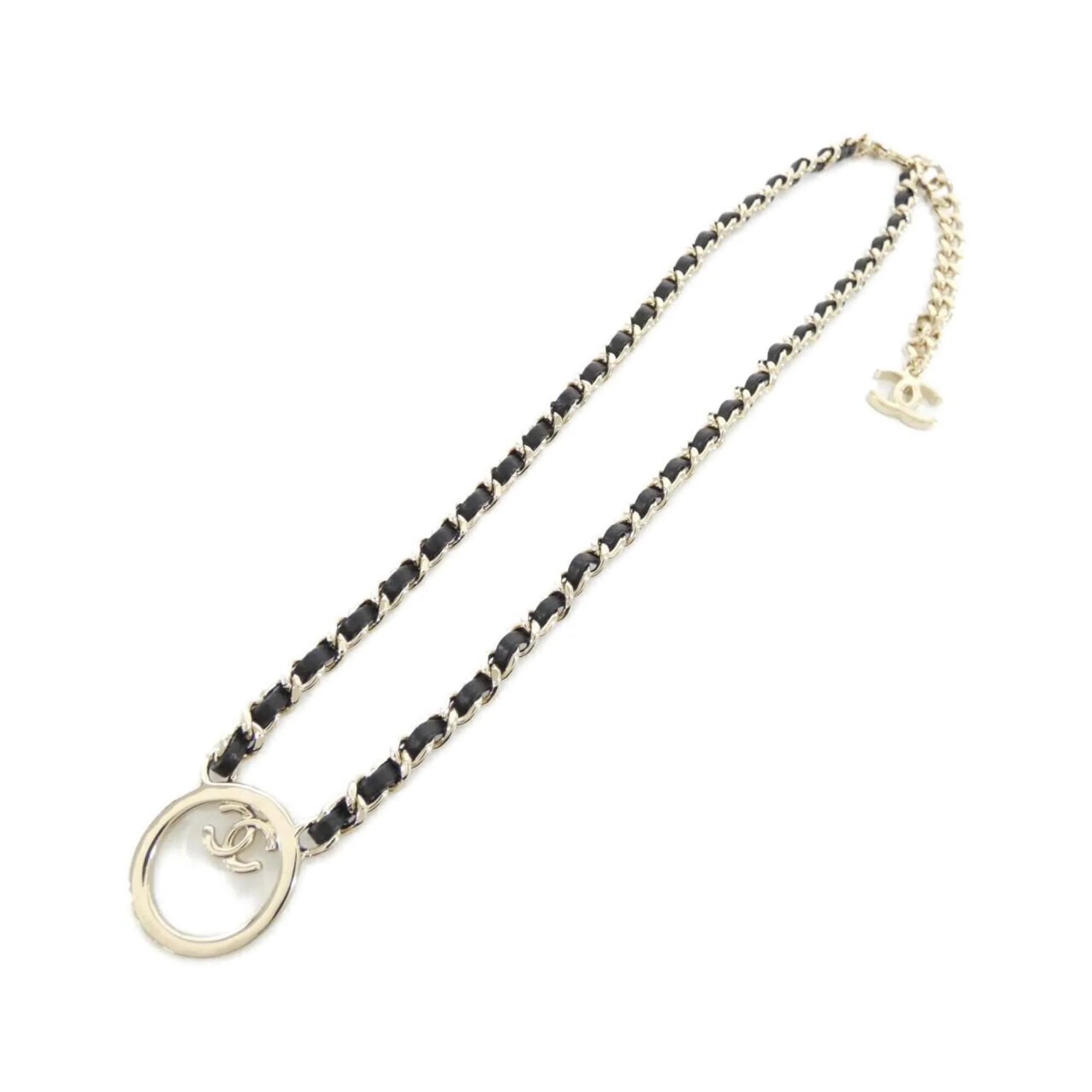 Pendant Necklace Leather Black and Gold - Image 2