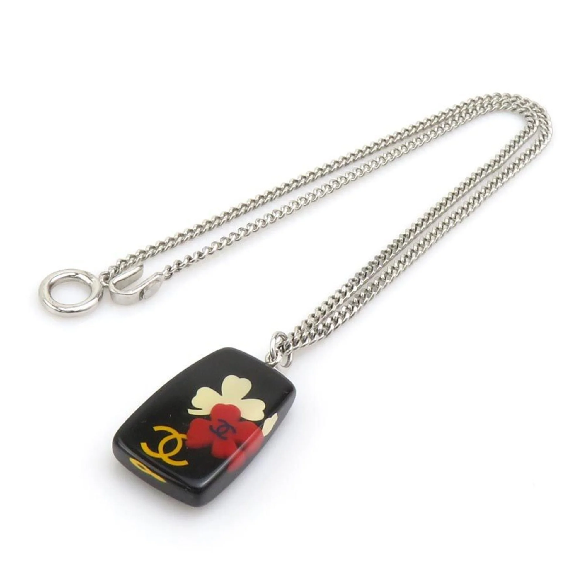 Pendant Necklace Metal and Resin Black and Silver - Image 9