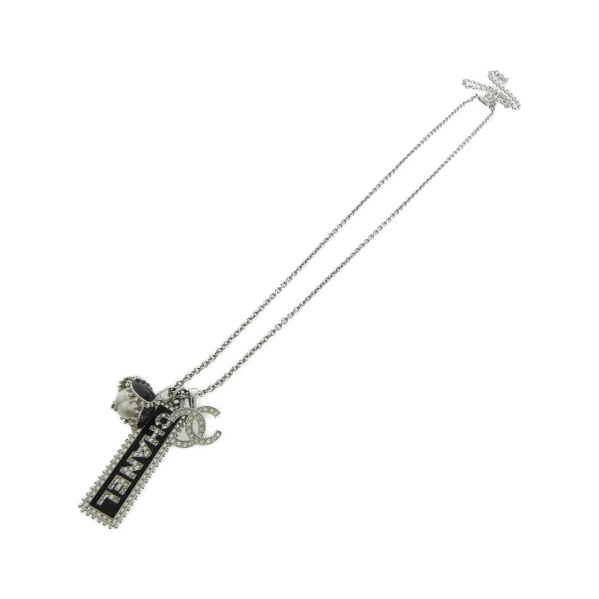 Pendant Necklace Metal Black White Silver - Image 2