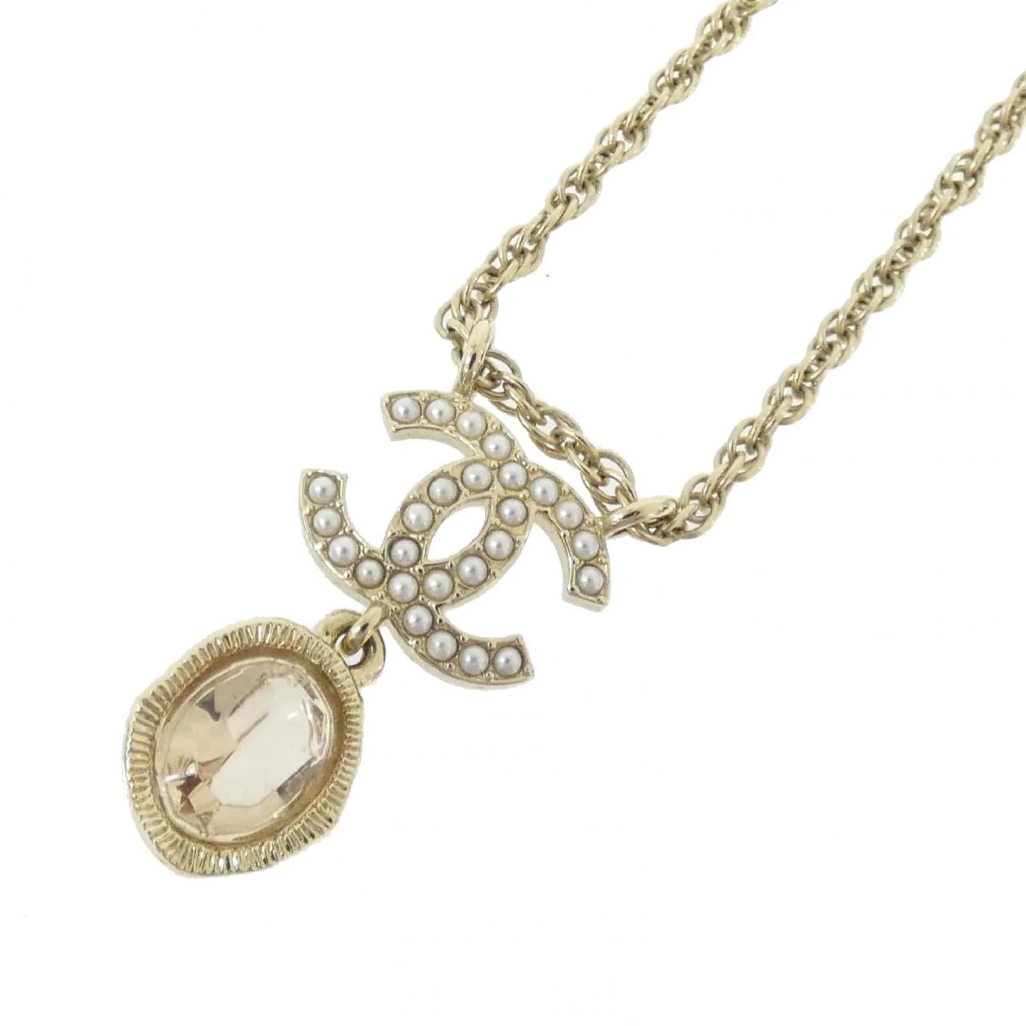 Pendant Necklace With Crystal Gold and White