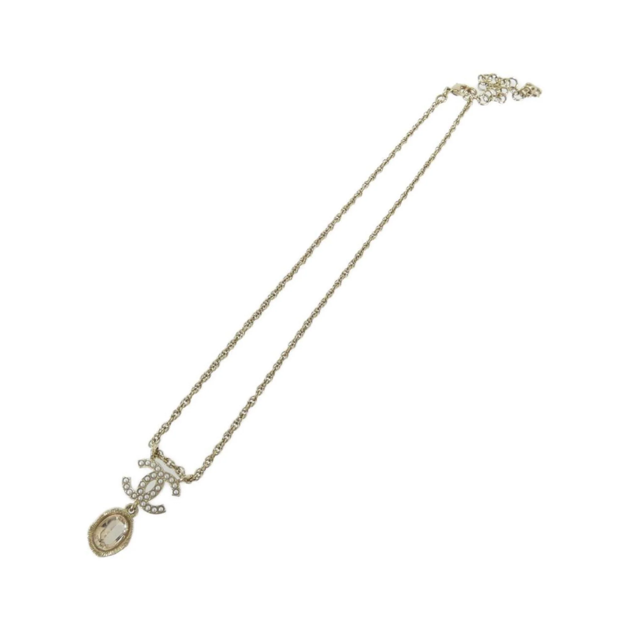 Pendant Necklace With Crystal Gold and White - Image 2
