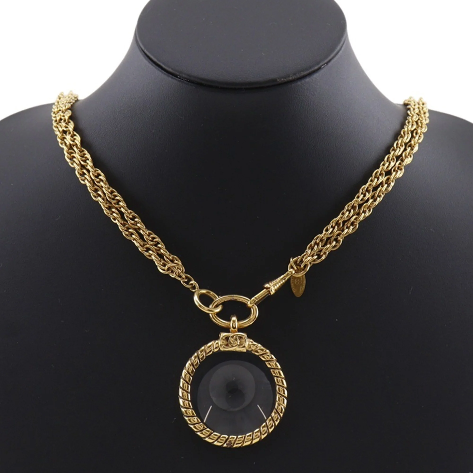 Vintage Loupe Pendant Necklace Double Strand Metal - Image 2