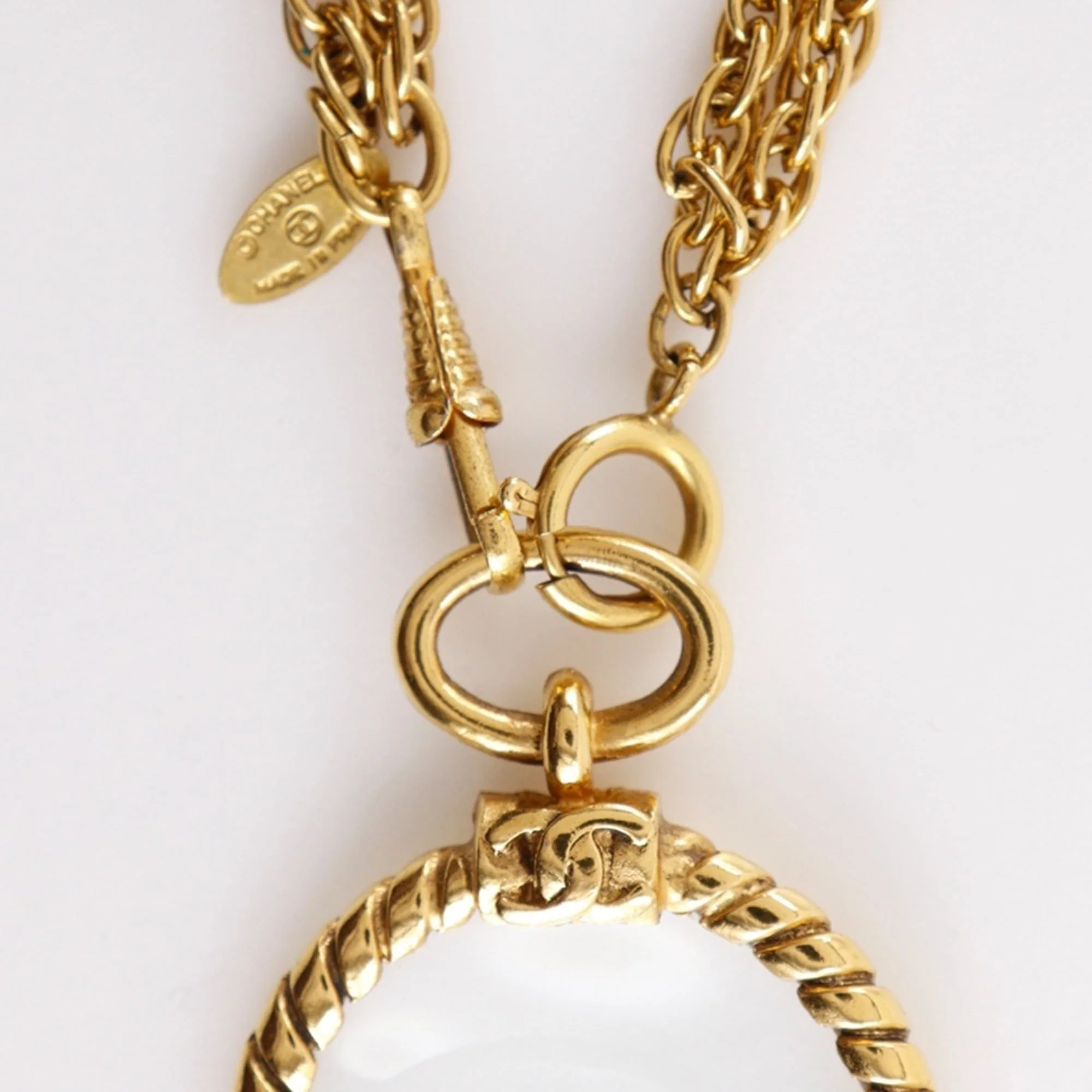 Vintage Loupe Pendant Necklace Double Strand Metal - Image 5