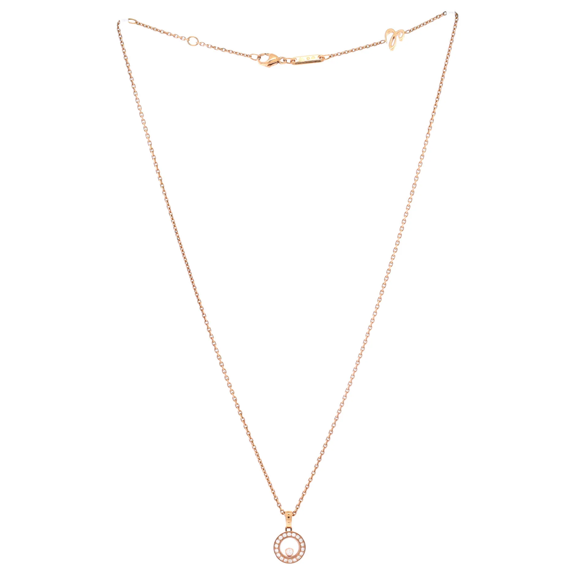 Happy Diamonds Round Pendant Necklace 18K Rose Gold with Diamonds and 1 Floating Diamonds - Image 2