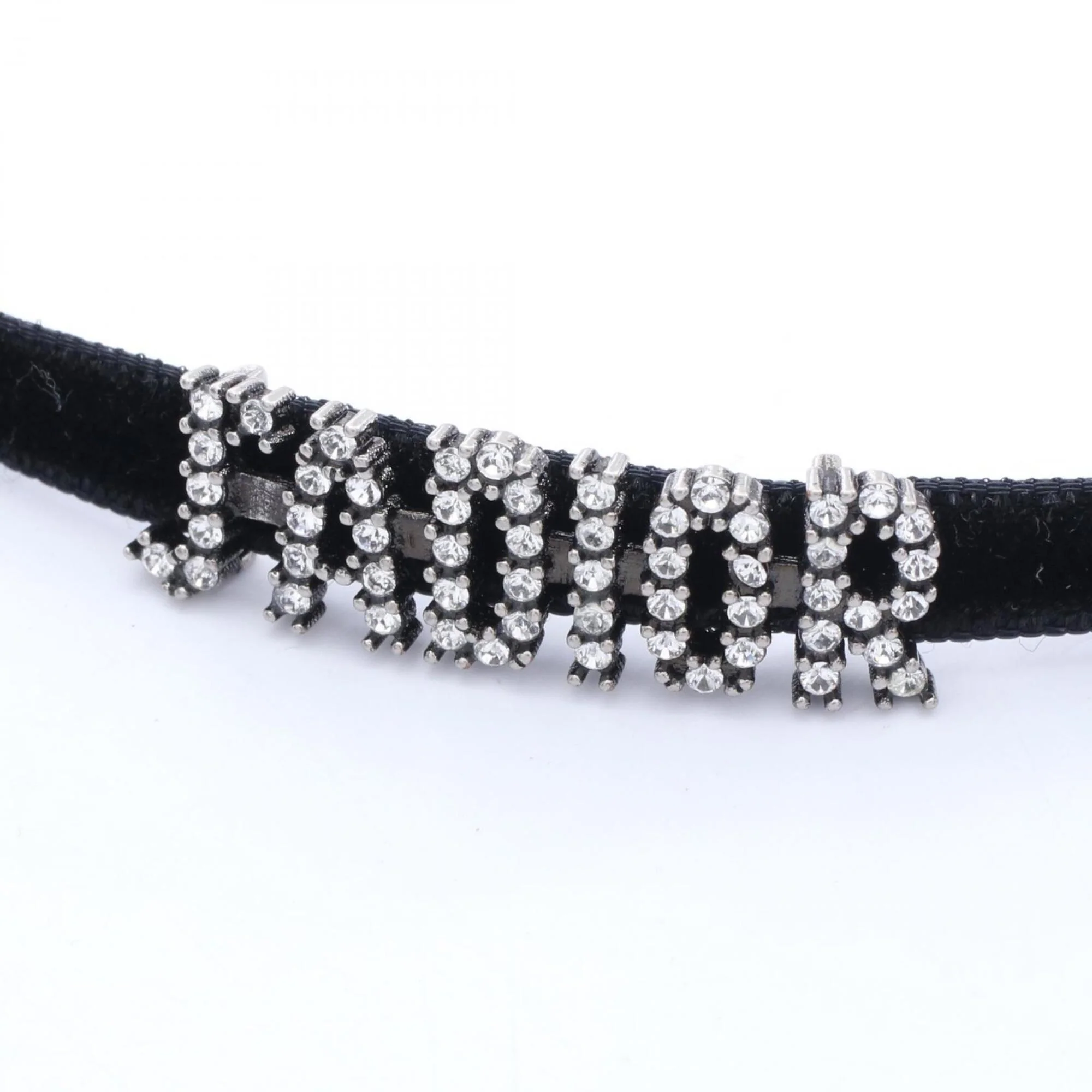 Choker Necklace Leather and Stainless Steel with Rhinestone