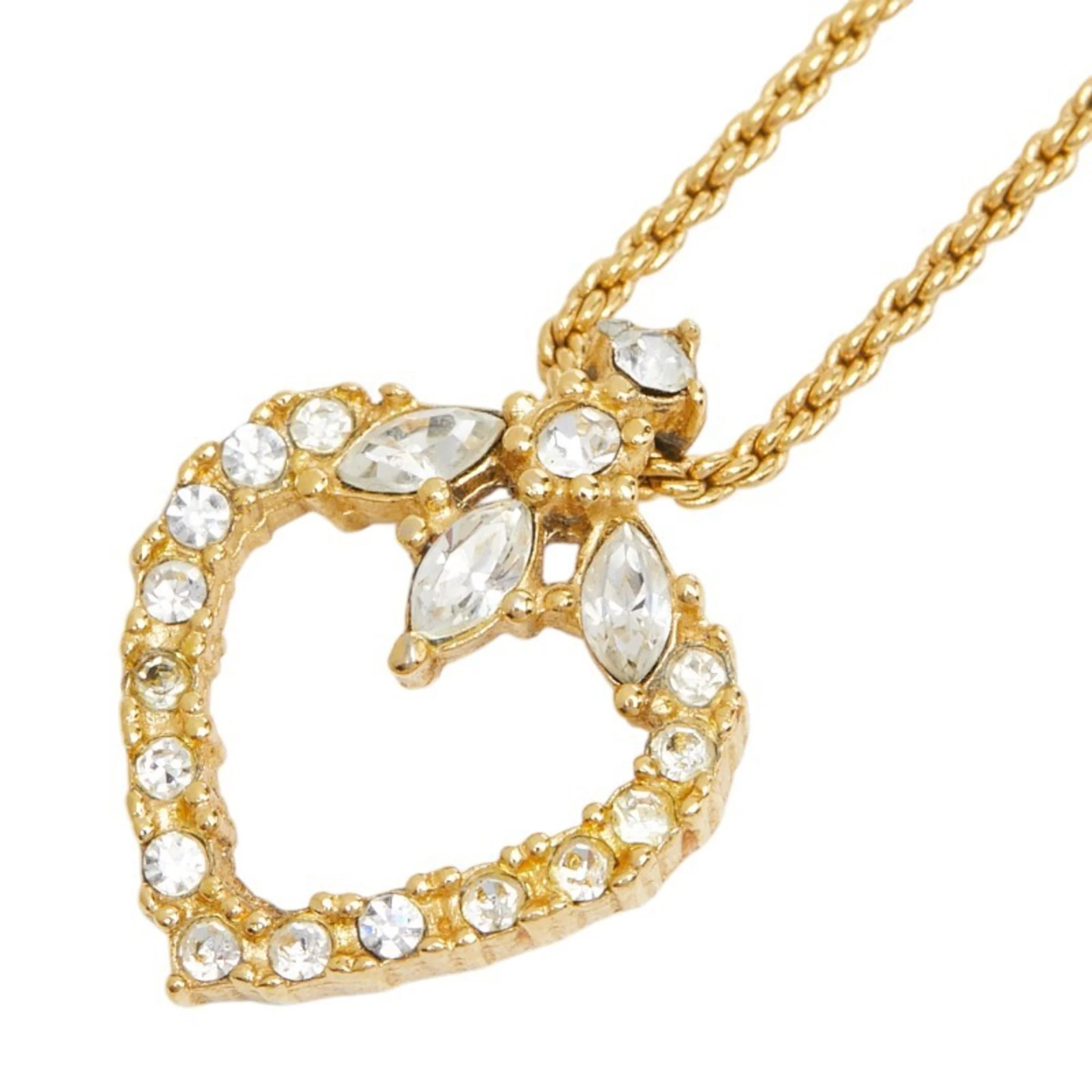 Heart Motif Pendant Necklace Gold Plated Rhinestone