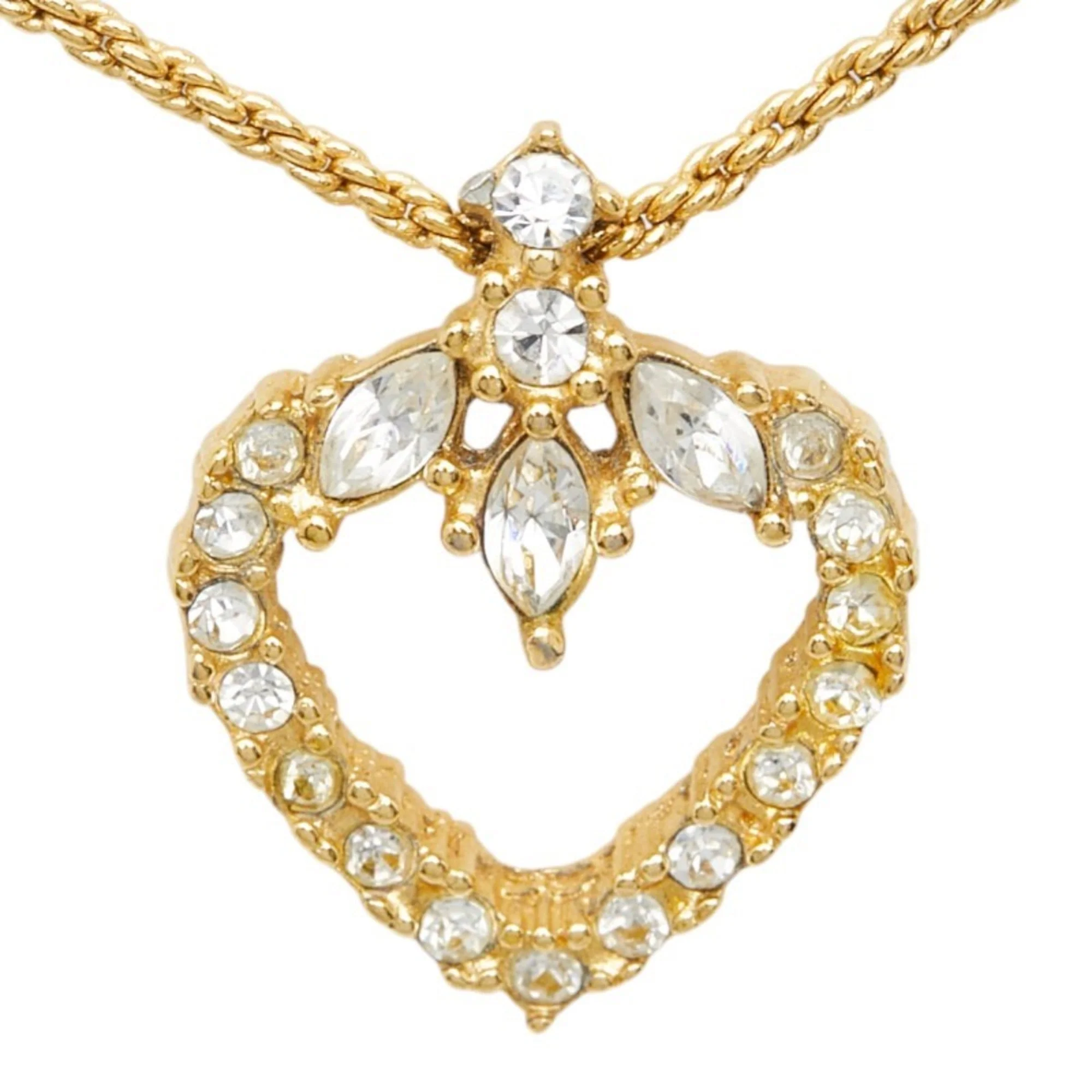 Heart Motif Pendant Necklace Gold Plated Rhinestone - Image 2