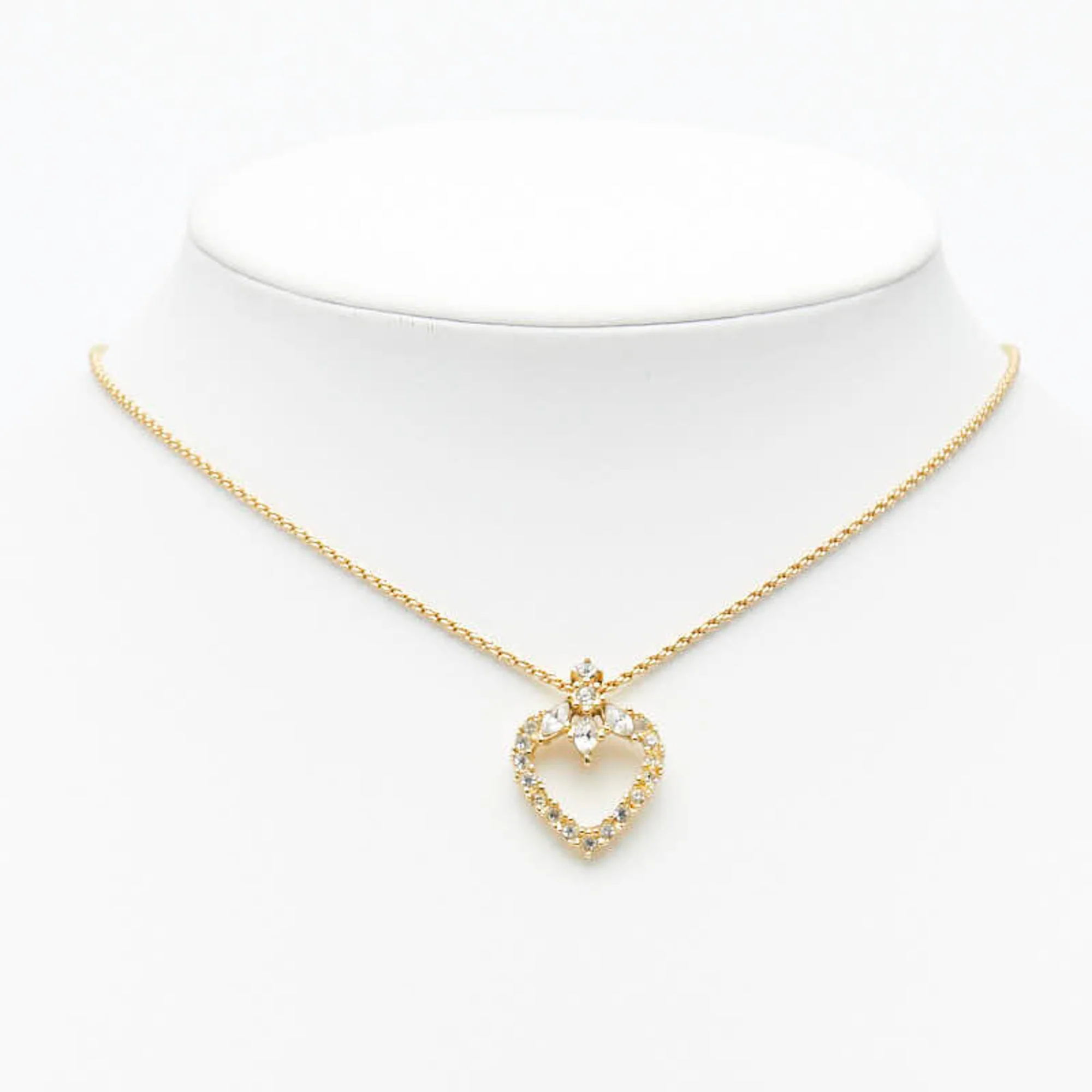 Heart Motif Pendant Necklace Gold Plated Rhinestone - Image 7