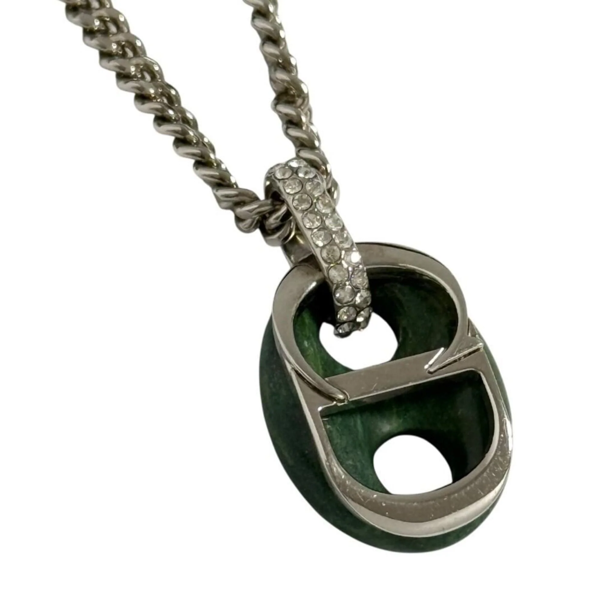 Icon Pendant Necklace Metal and Rhinestone with Jade Stone