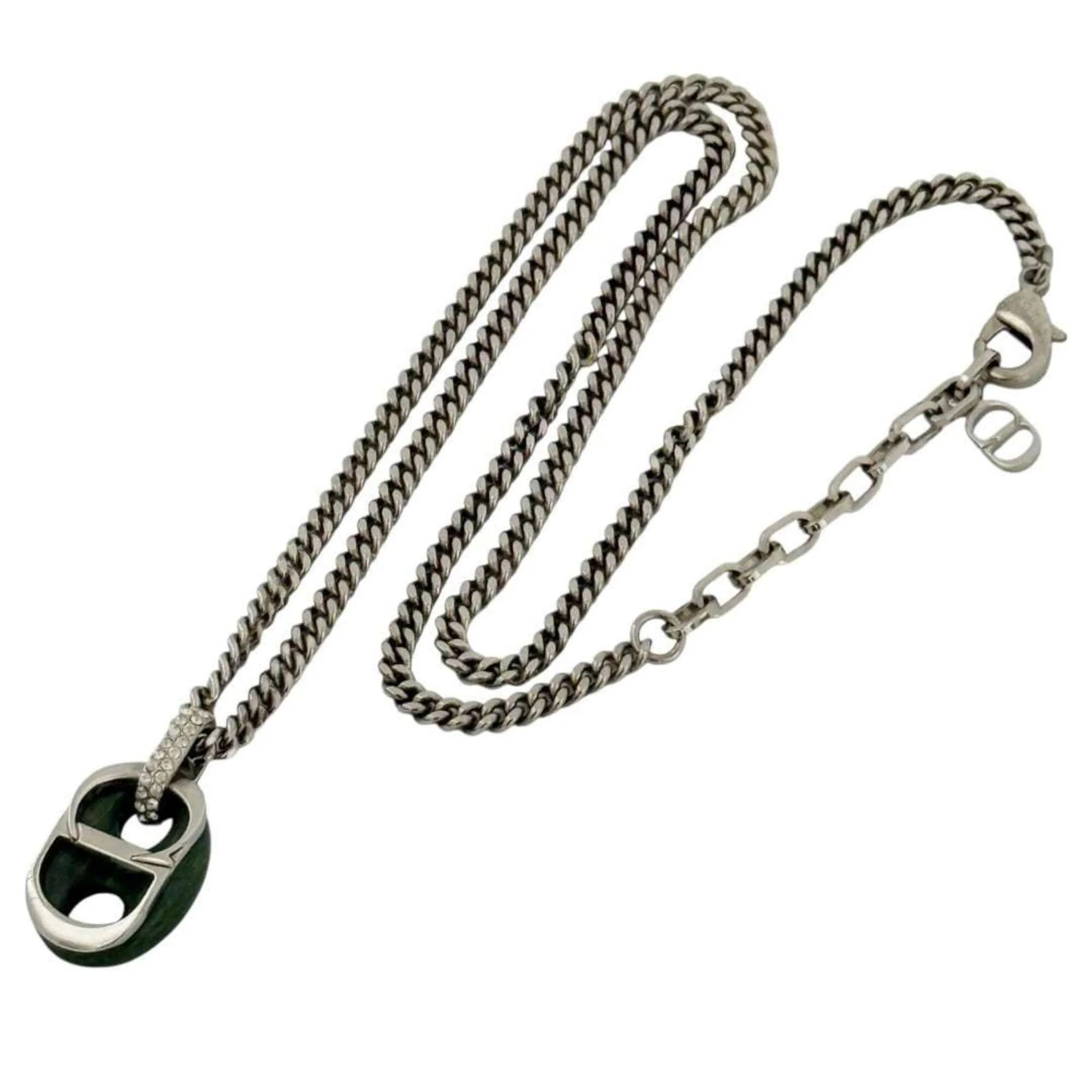 Icon Pendant Necklace Metal and Rhinestone with Jade Stone - Image 2
