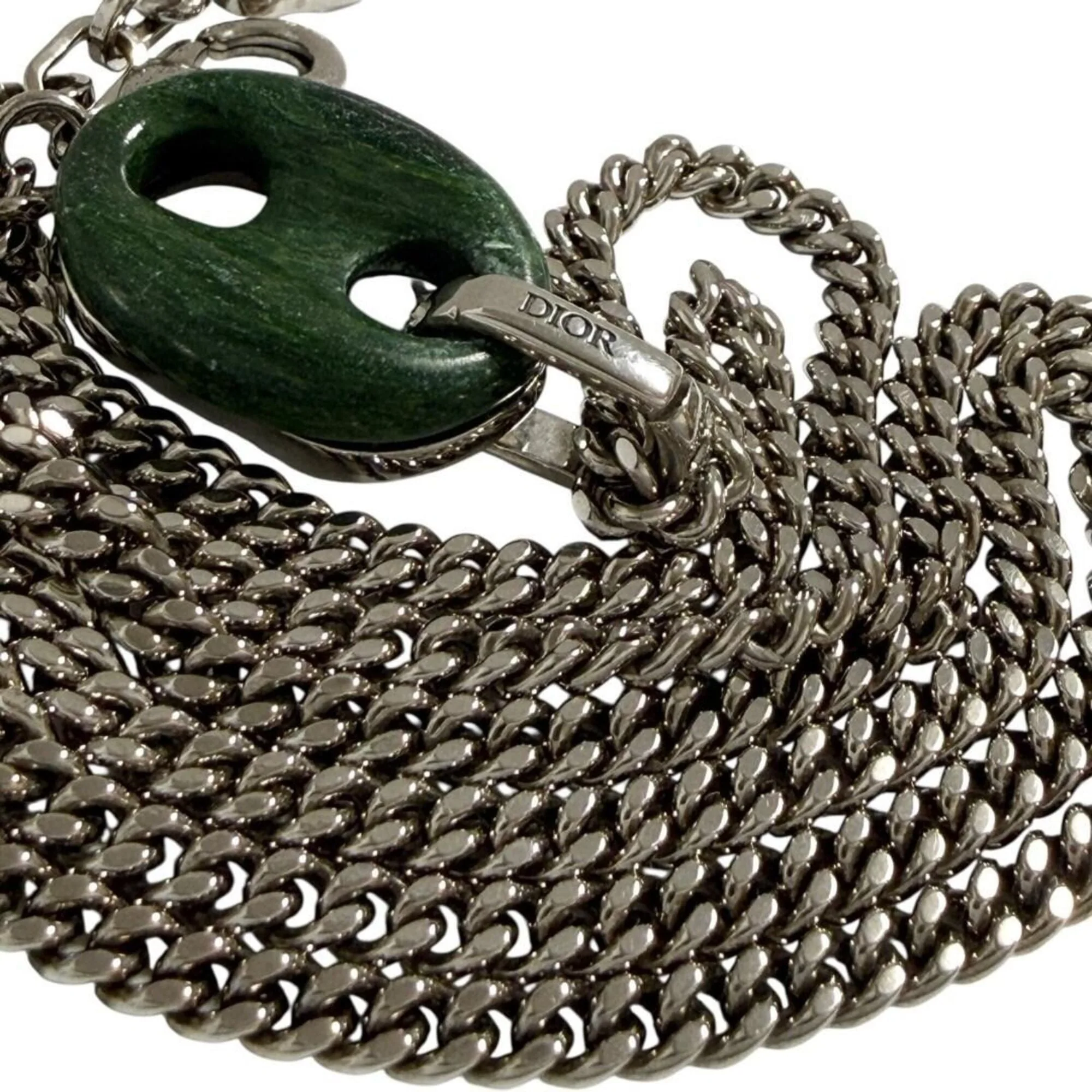 Icon Pendant Necklace Metal and Rhinestone with Jade Stone - Image 5
