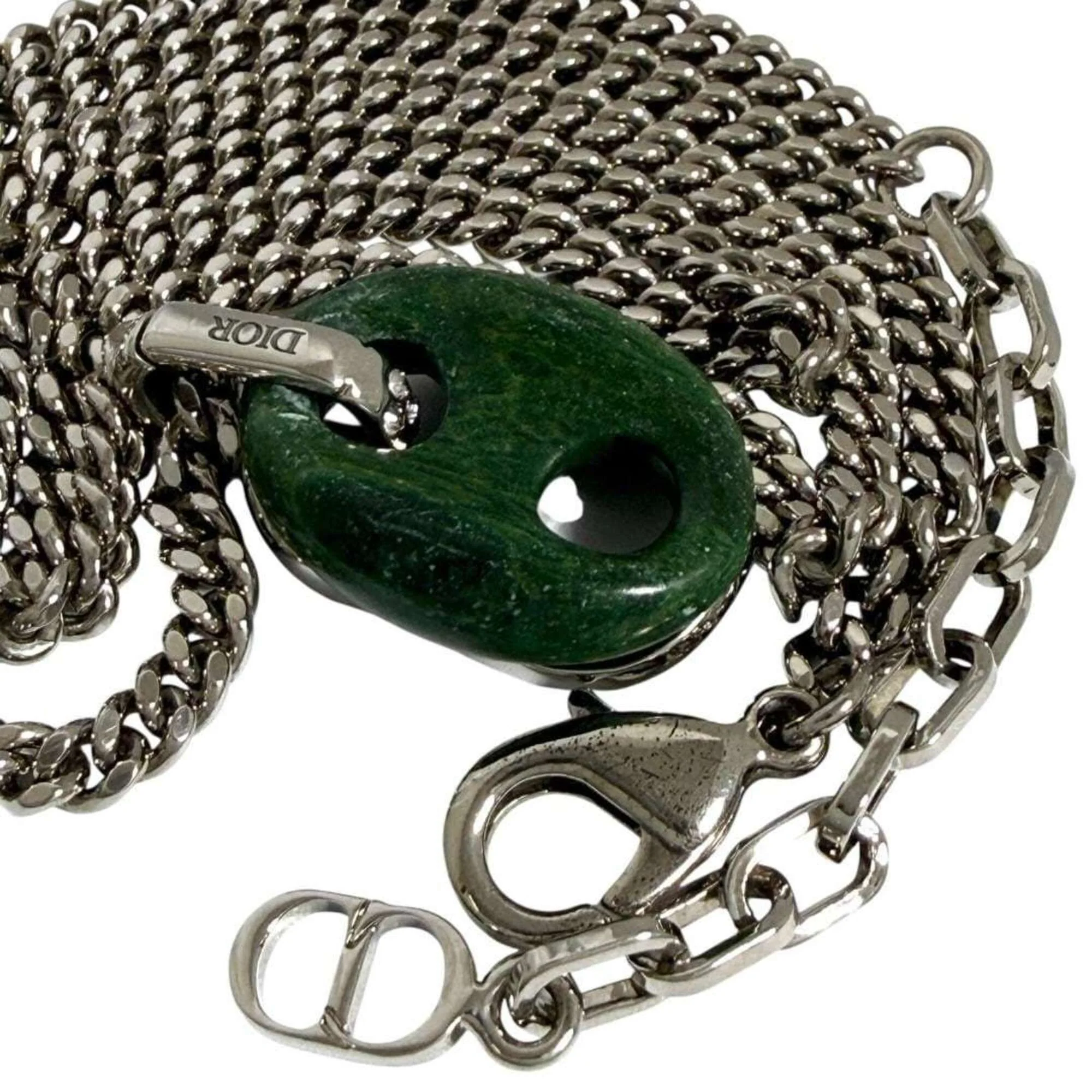 Icon Pendant Necklace Metal and Rhinestone with Jade Stone - Image 6