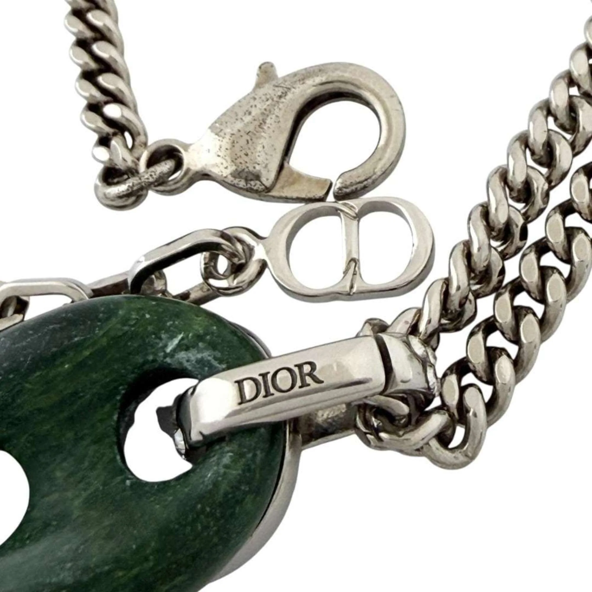 Icon Pendant Necklace Metal and Rhinestone with Jade Stone - Image 7