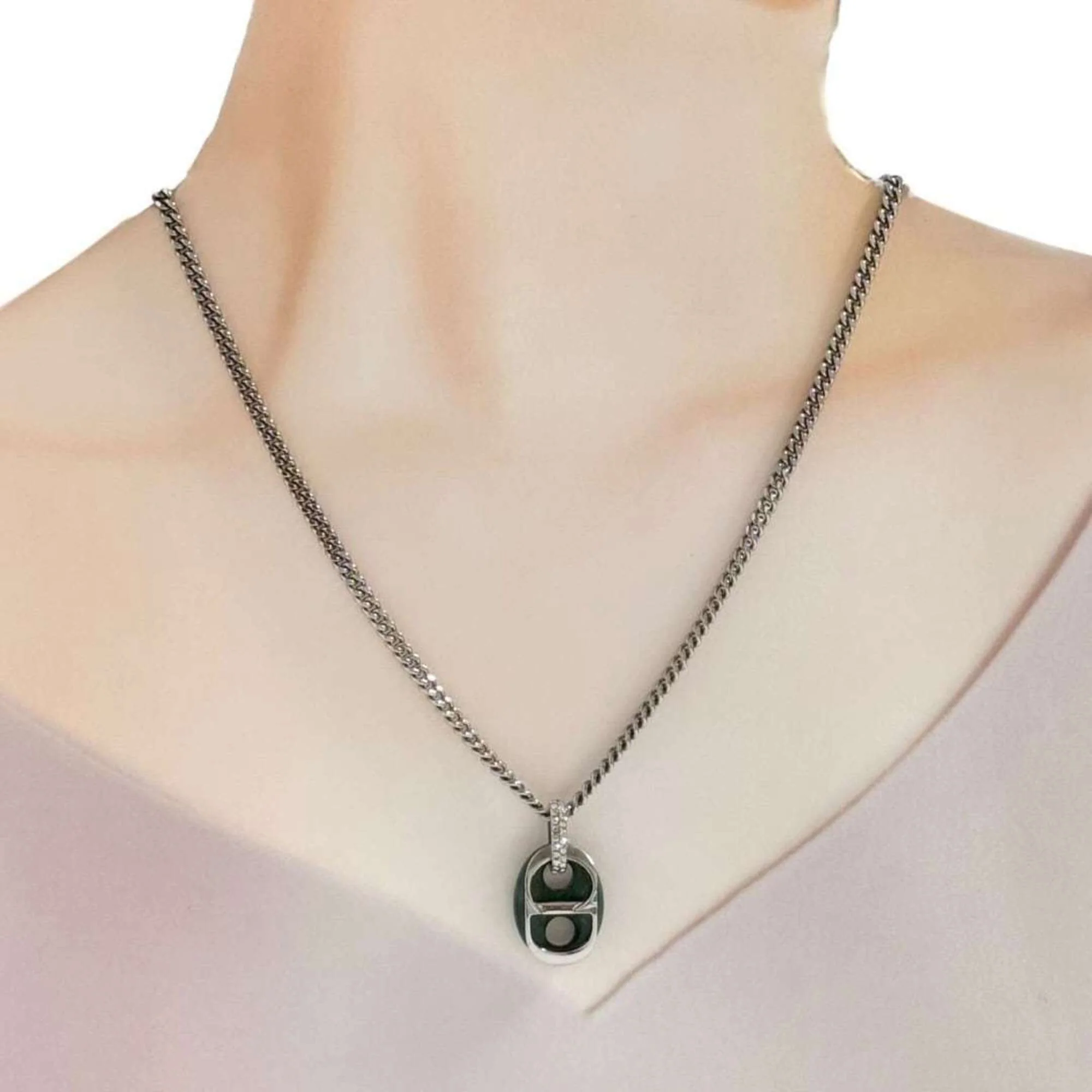 Icon Pendant Necklace Metal and Rhinestone with Jade Stone - Image 9