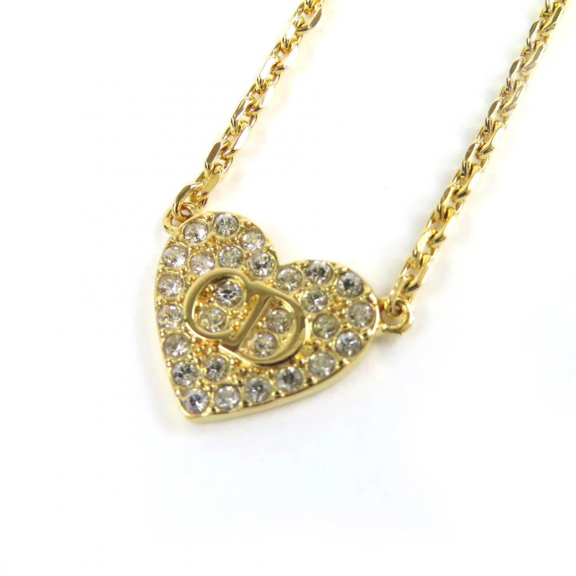 Pendant Necklace Gold Heart with Rhinestone
