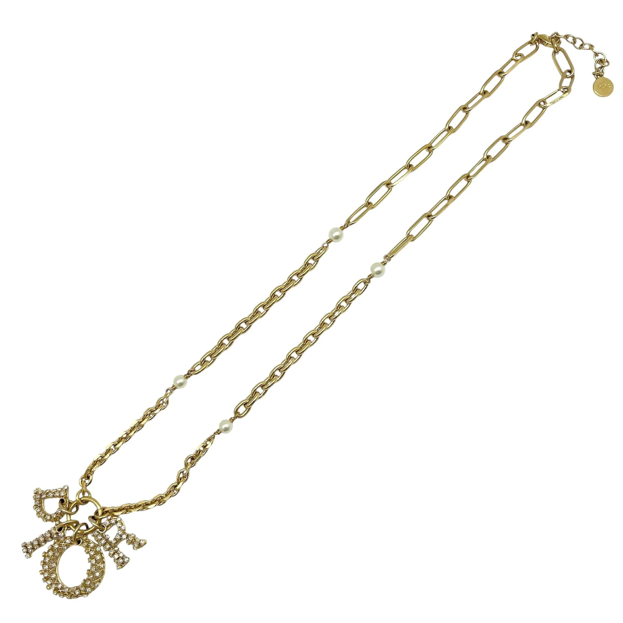 Pendant Necklace Gold with Rhinestone and Pearl - Image 3