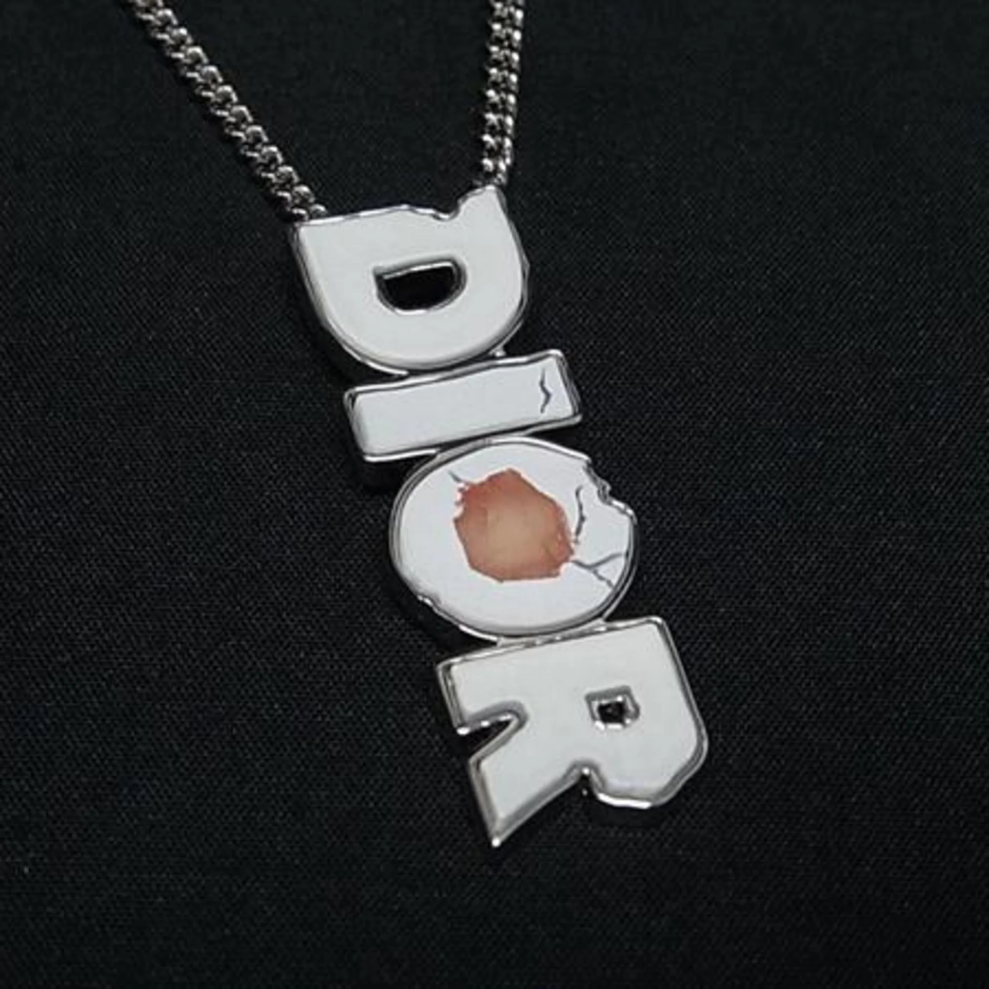 Pendant Necklace Metal Silver White - Image 3