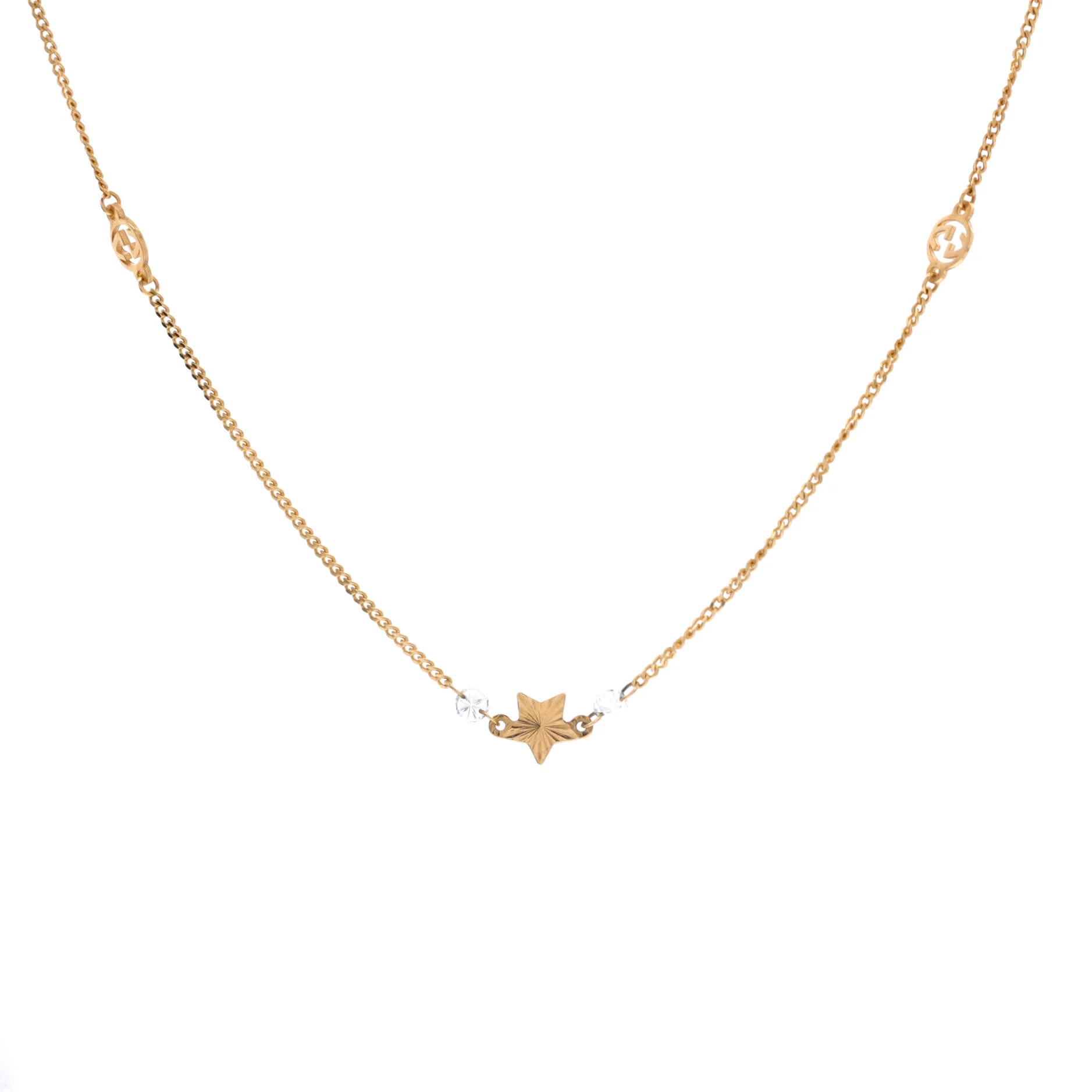GG Running Star Short Station Necklace 18K Yellow Gold with Diamonds