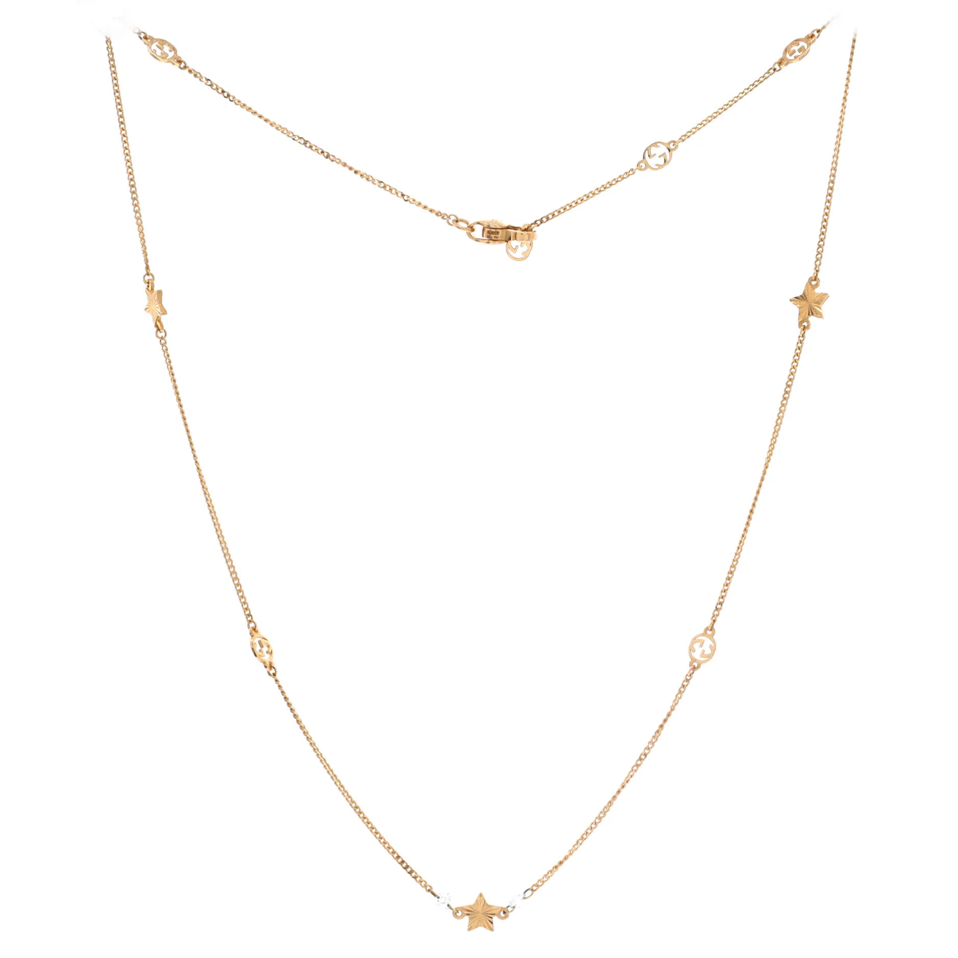 GG Running Star Short Station Necklace 18K Yellow Gold with Diamonds - Image 2