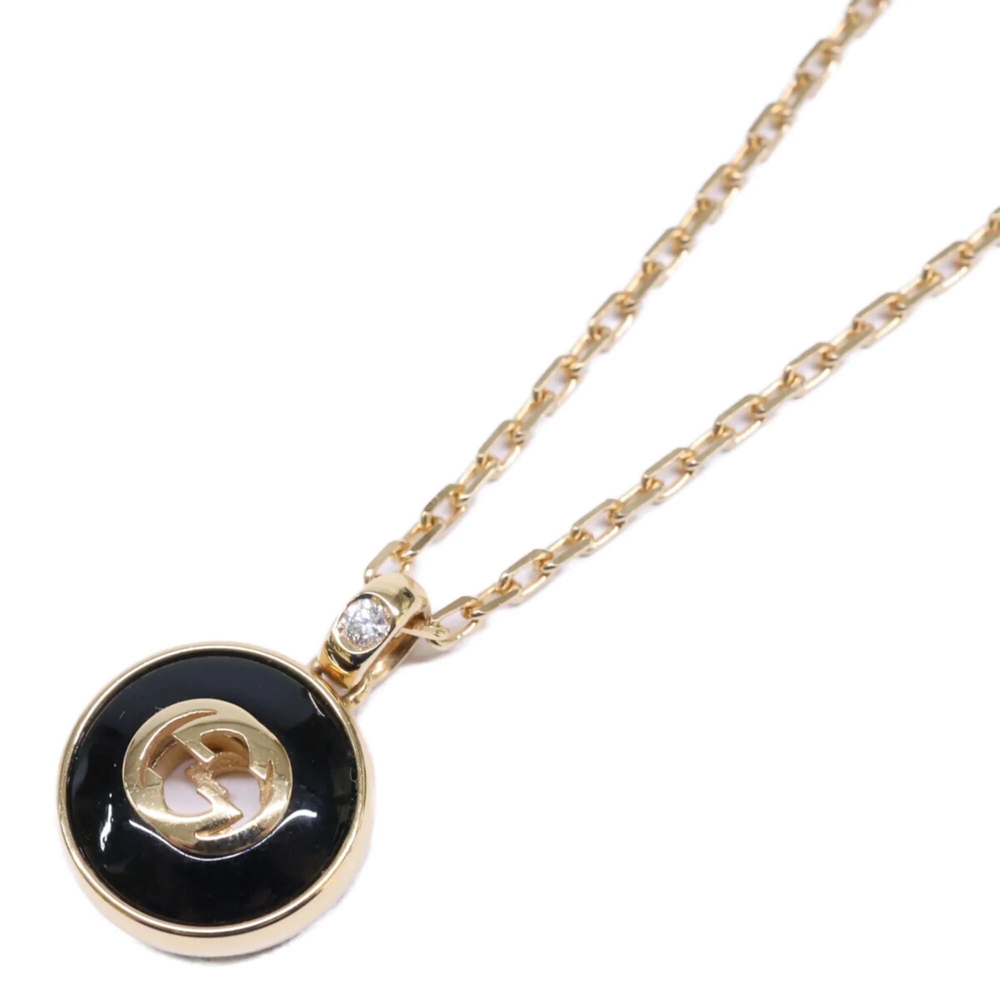 Pendant Necklace 18K Yellow Gold with Diamond and Onyx