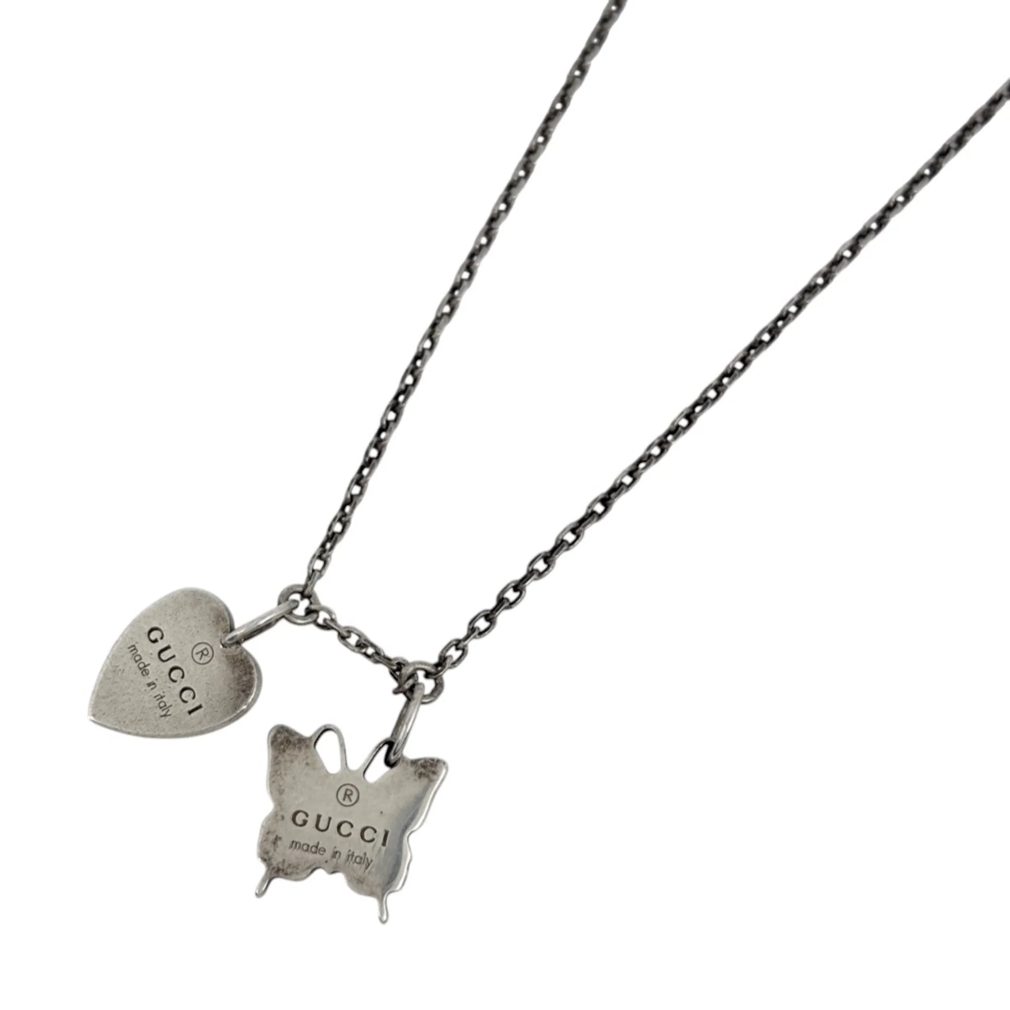 Pendant Necklace Heart and Butterfly Sterling Silver